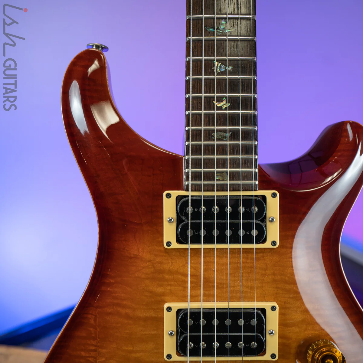 1986 PRS Custom 24 1-Piece Top Birds Hand Signed Dark Cherry Sunburst - Image 3