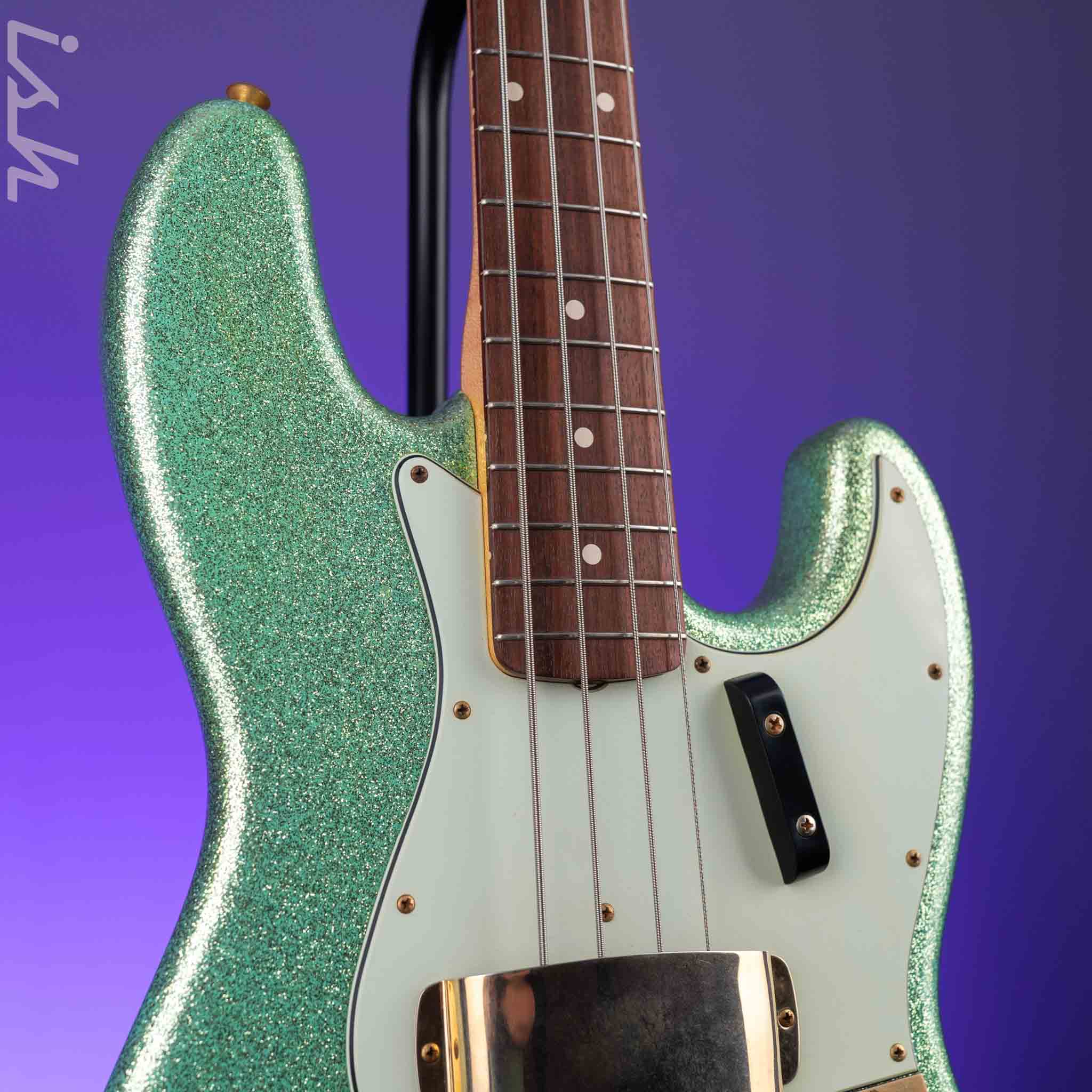2010 Fender Custom Shop 1960 Jazz Bass Relic Seafoam Green Sparkle Gold Hardware - Image 3