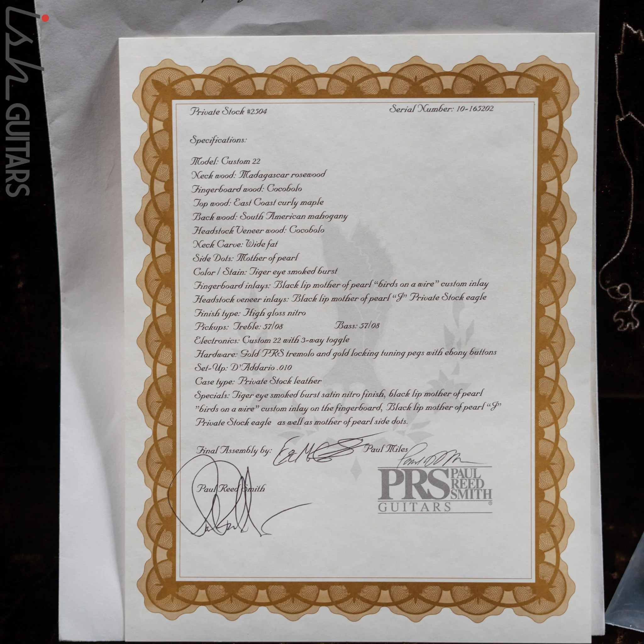 PRS Custom 22 Private Stock Tiger Eye Smoked Burst Birds On A Wire - Image 18