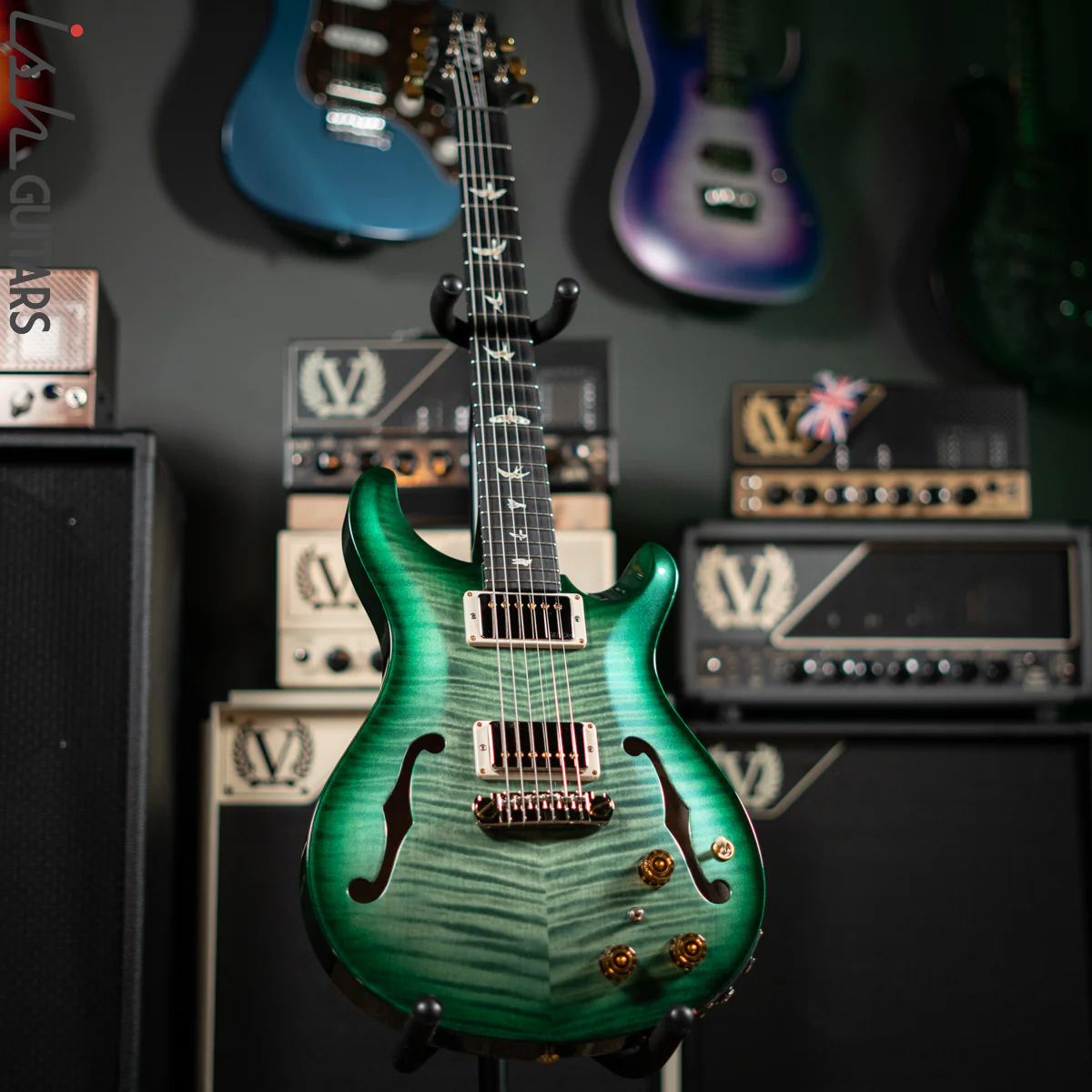 2016 PRS Hollowbody II Piezo Trampas Green Metallic Burst 10 Top - Image 2