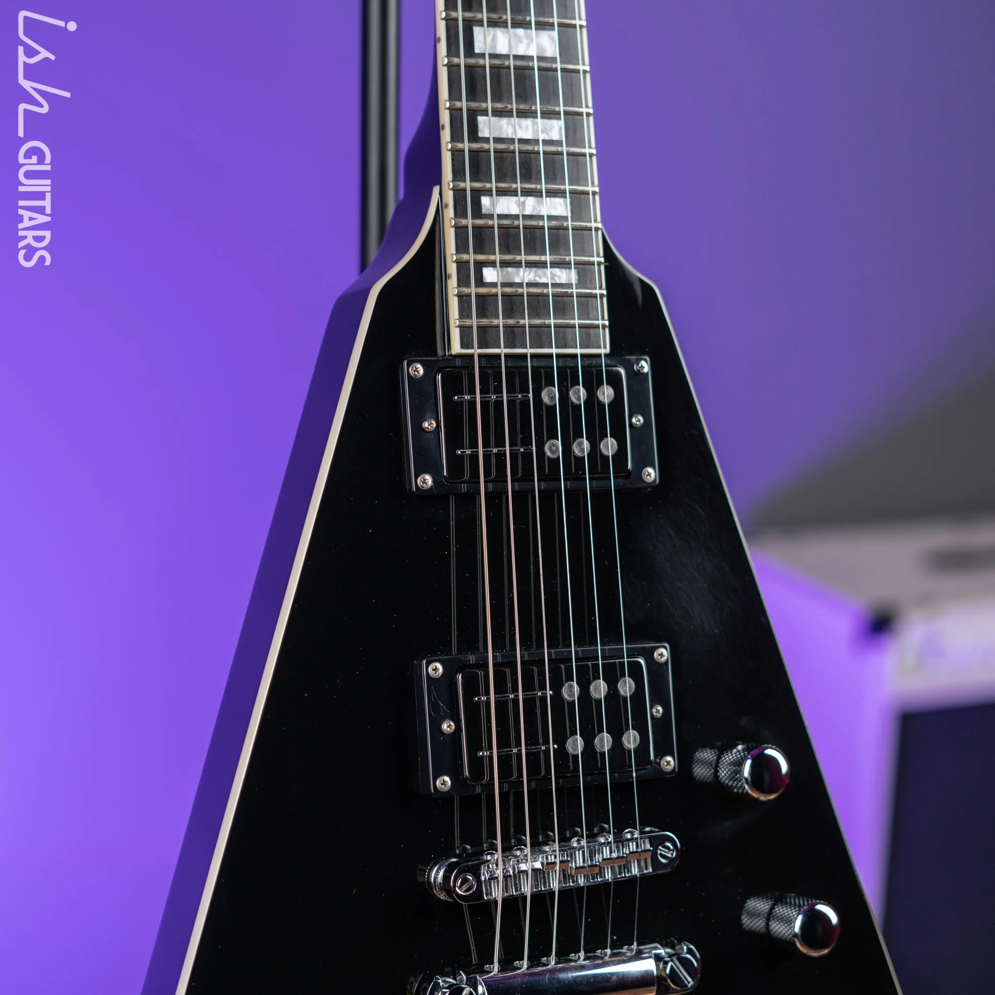 2016 Reverend Volcano RA Flying V Black - Image 3