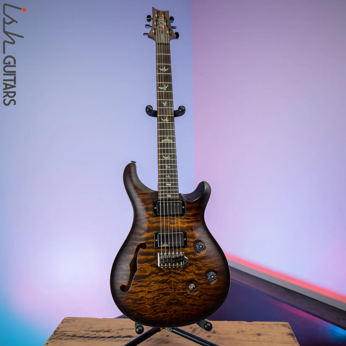 2017 PRS Wood Library Custom 24 Semi-Hollow Satin Black Gold Burst 10 Top - Image 2