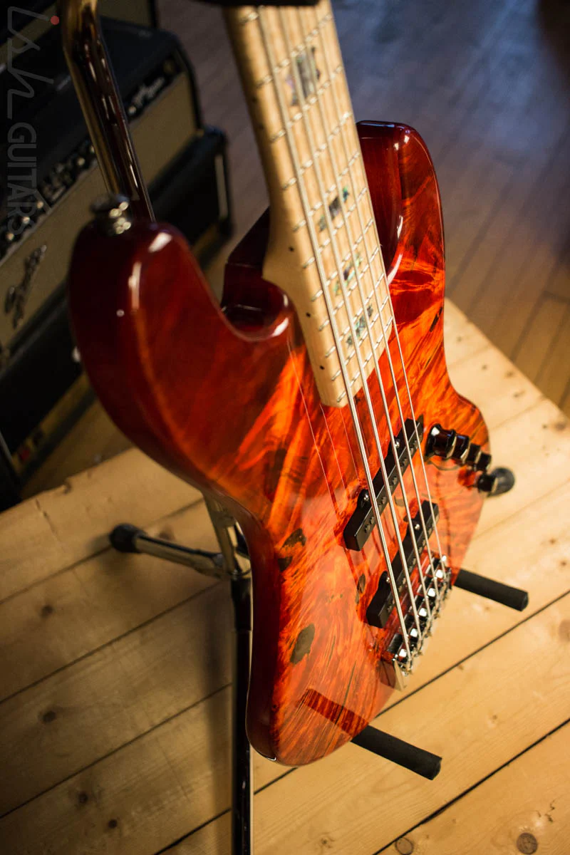 2018 Spector Coda DLX 5 Inferno Red Buckeye Burl Jazz Bass - Image 6
