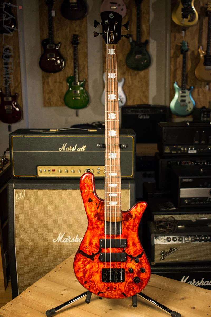 2018 Spector NS-4H2 Inferno Red Buckeye Burl 4 String Bass Guitar Bolt On - Image 2