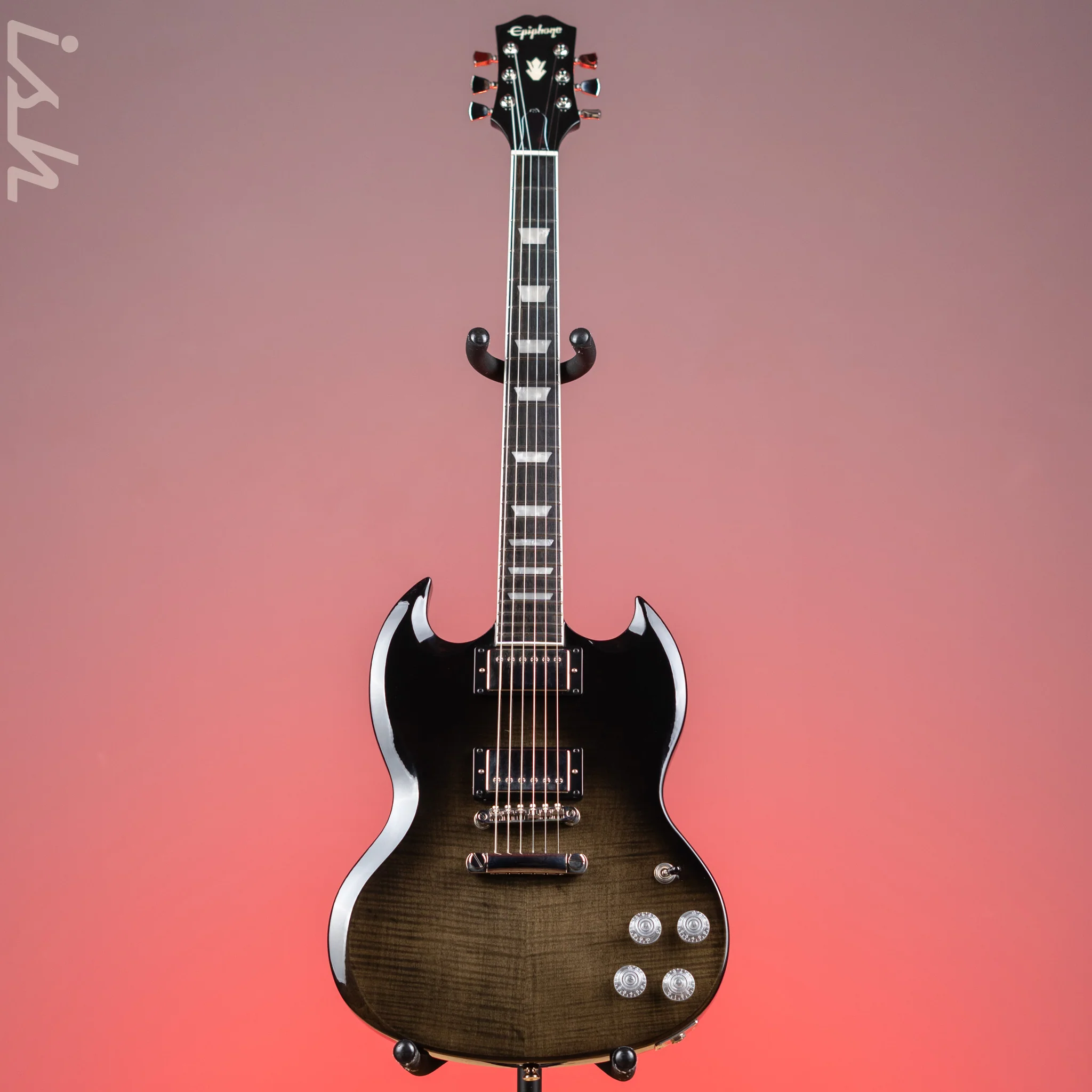 2019 Epiphone SG Modern Figured Flame Maple Top Electric Guitar Trans Black Fade - Image 2