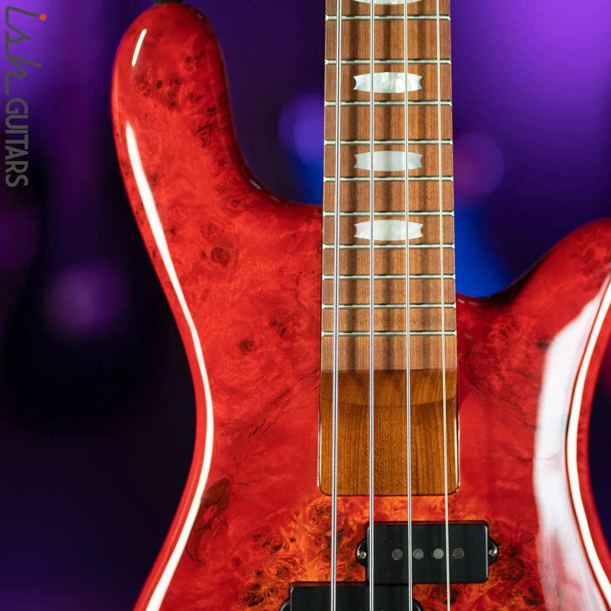Spector Eurobolt 4 Inferno Red Gloss Poplar Burl Bass Guitar - Image 3