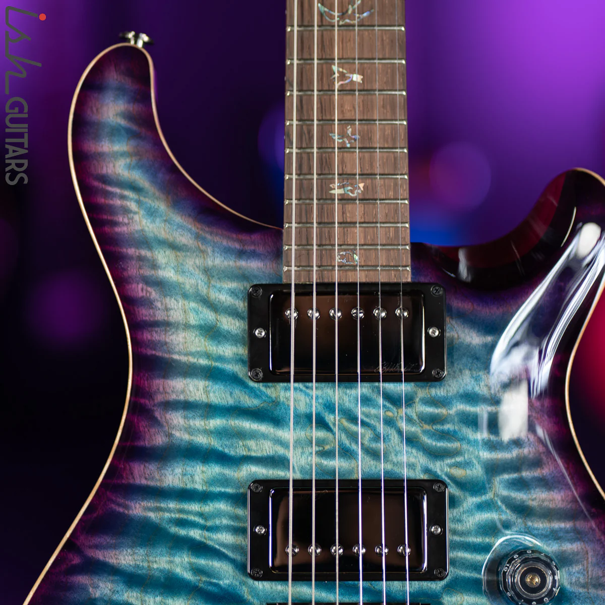 PRS Custom 24 Wood Library Aquabluex Purple Burst One Piece 10 Top Quilt - Image 3