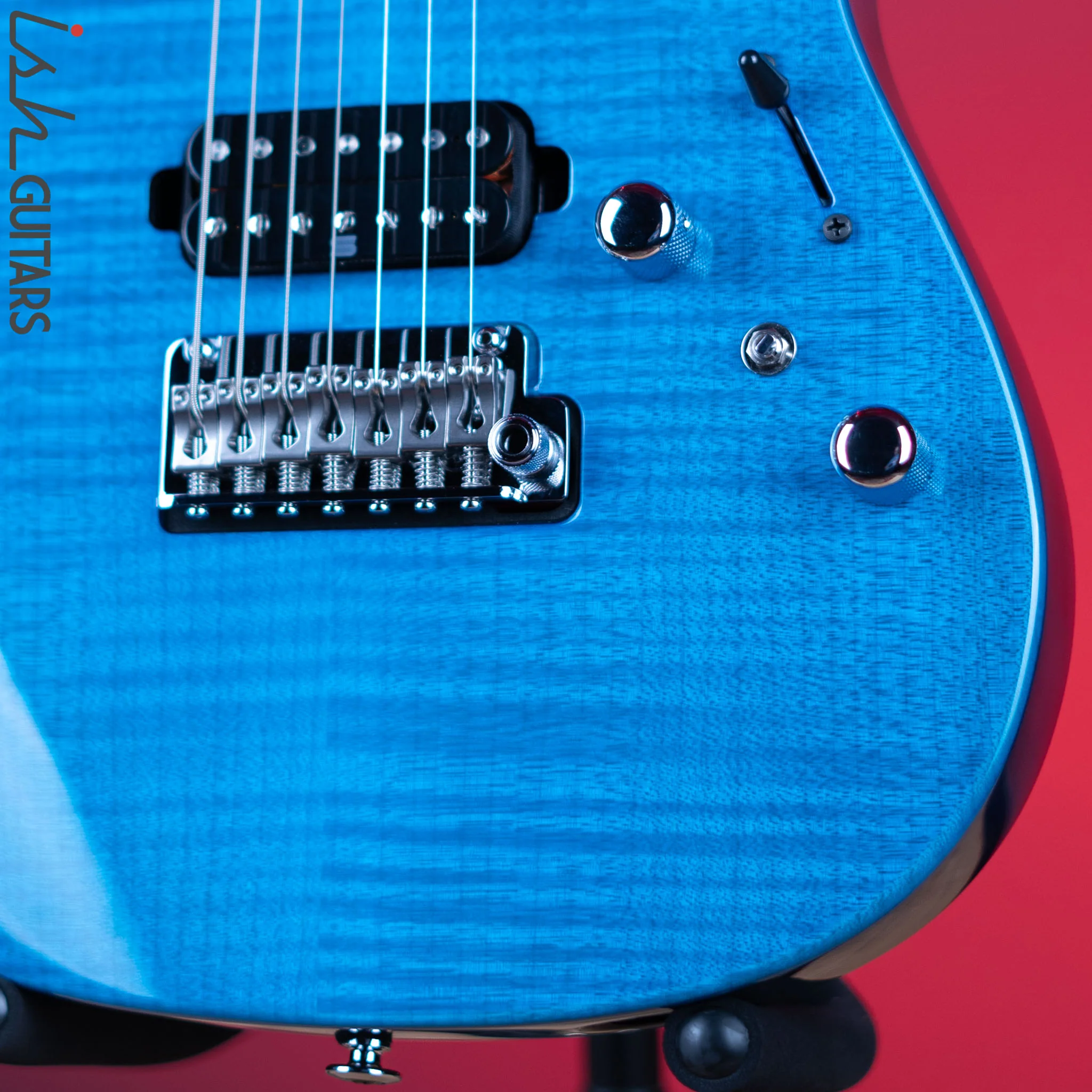 Ibanez Prestige MM7 Martin Miller Signature 7-String Guitar Transparent Aqua Blue - Image 4