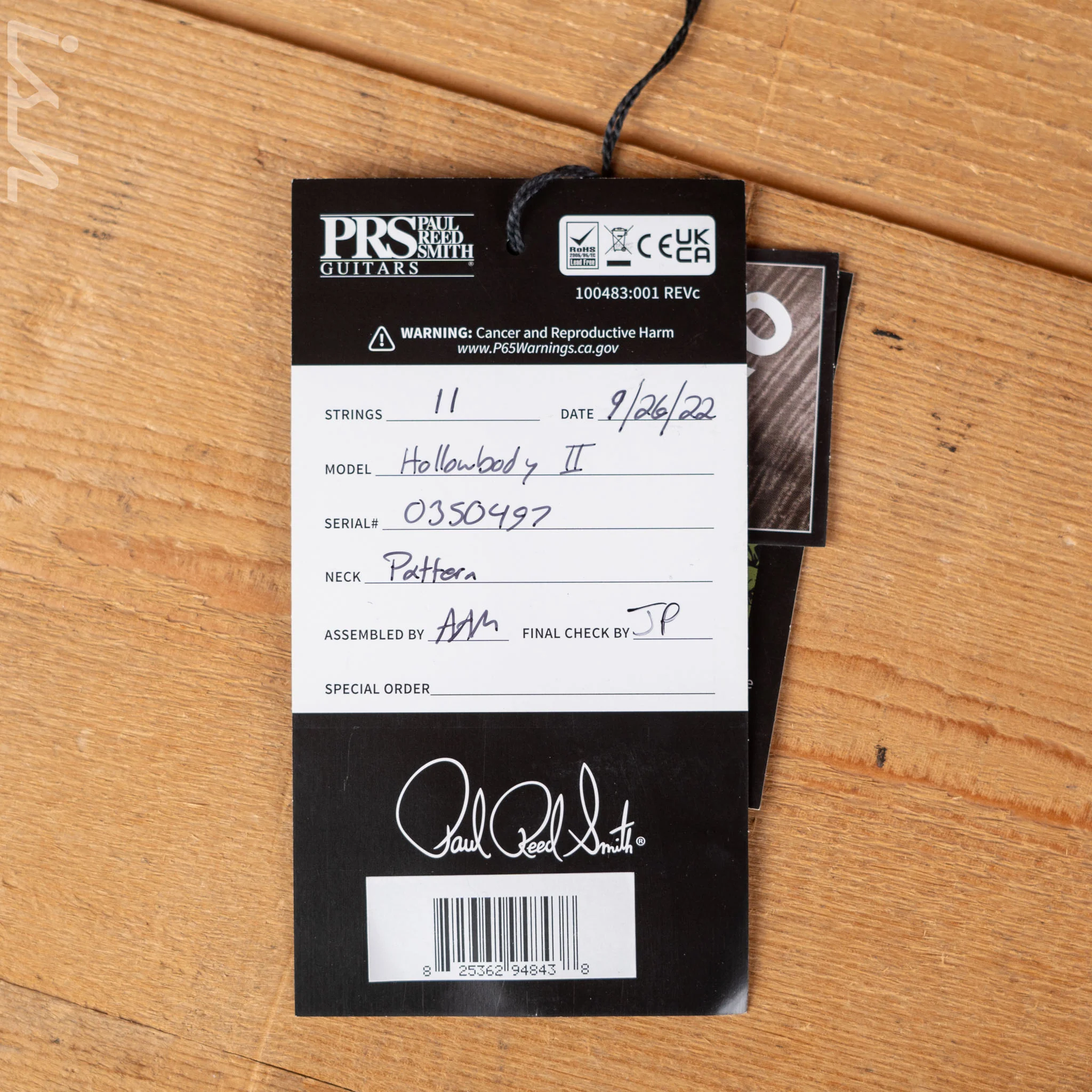 2022 PRS Hollowbody II Piezo Black Gloss W/ Natural Binding - Image 13