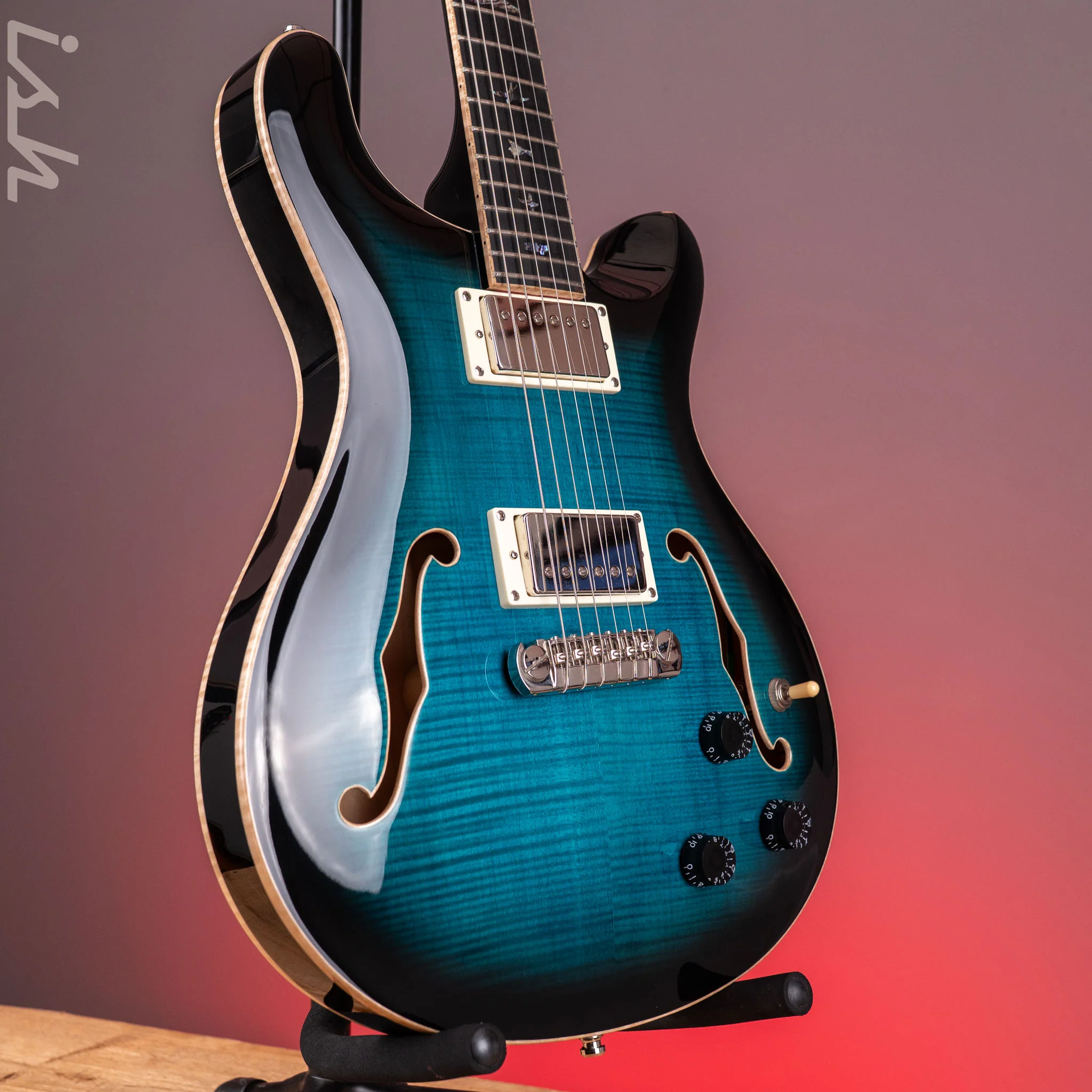 2022 PRS SE Hollowbody II Piezo Electric Guitar Peacock Blue Sunburst - Image 3