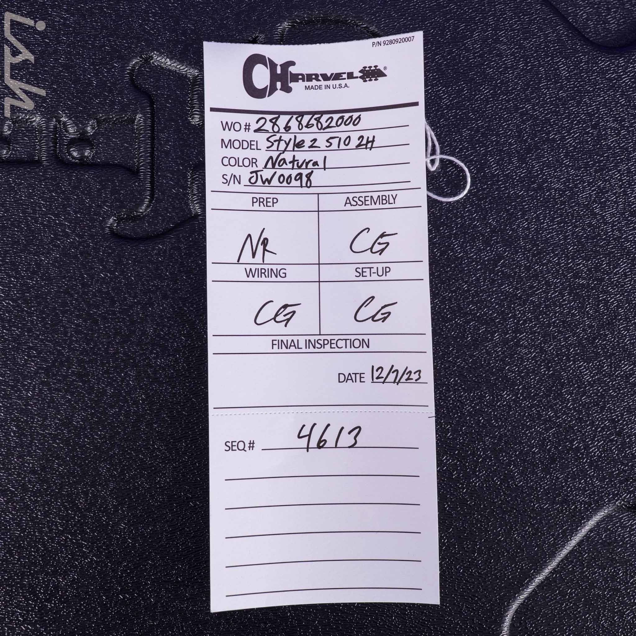 2023 Charvel Custom Shop Style 2 Natural Oil Masterbuilt Metal - Joe Williams - Image 16
