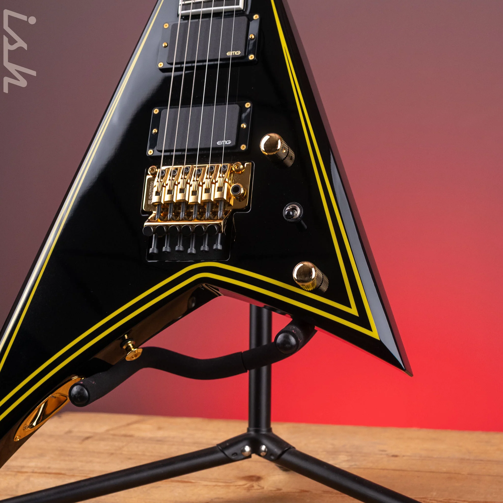 2024 Jackson MJ Series Rhoads RR24MG Electric Guitar Black with Yellow Pinstripes Demo - Image 5