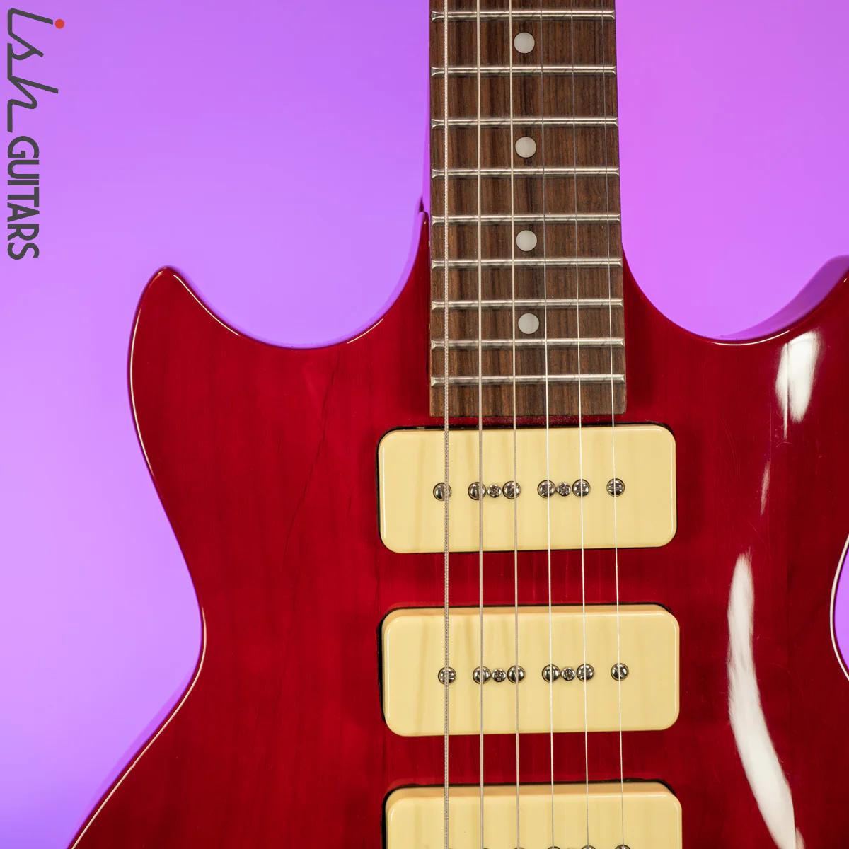 Aria Pro II PE Series Double Cutaway P90 Pickups Translucent Red - Image 3