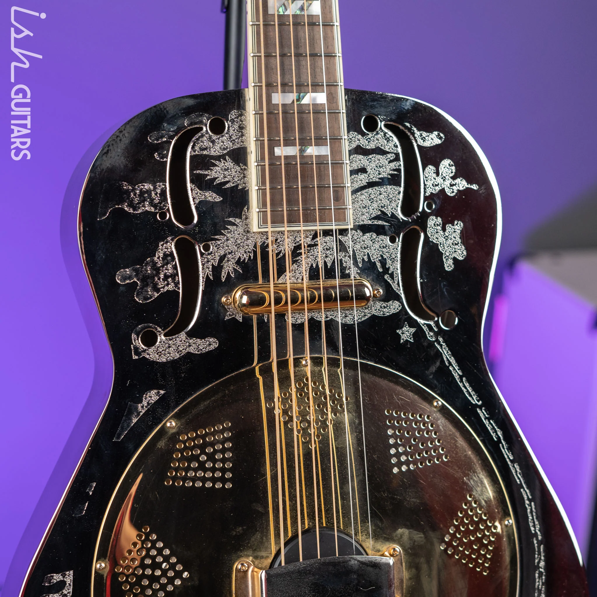 Dean Thin Body Acoustic-Electric Resonator Etched Chrome Gold - Image 3