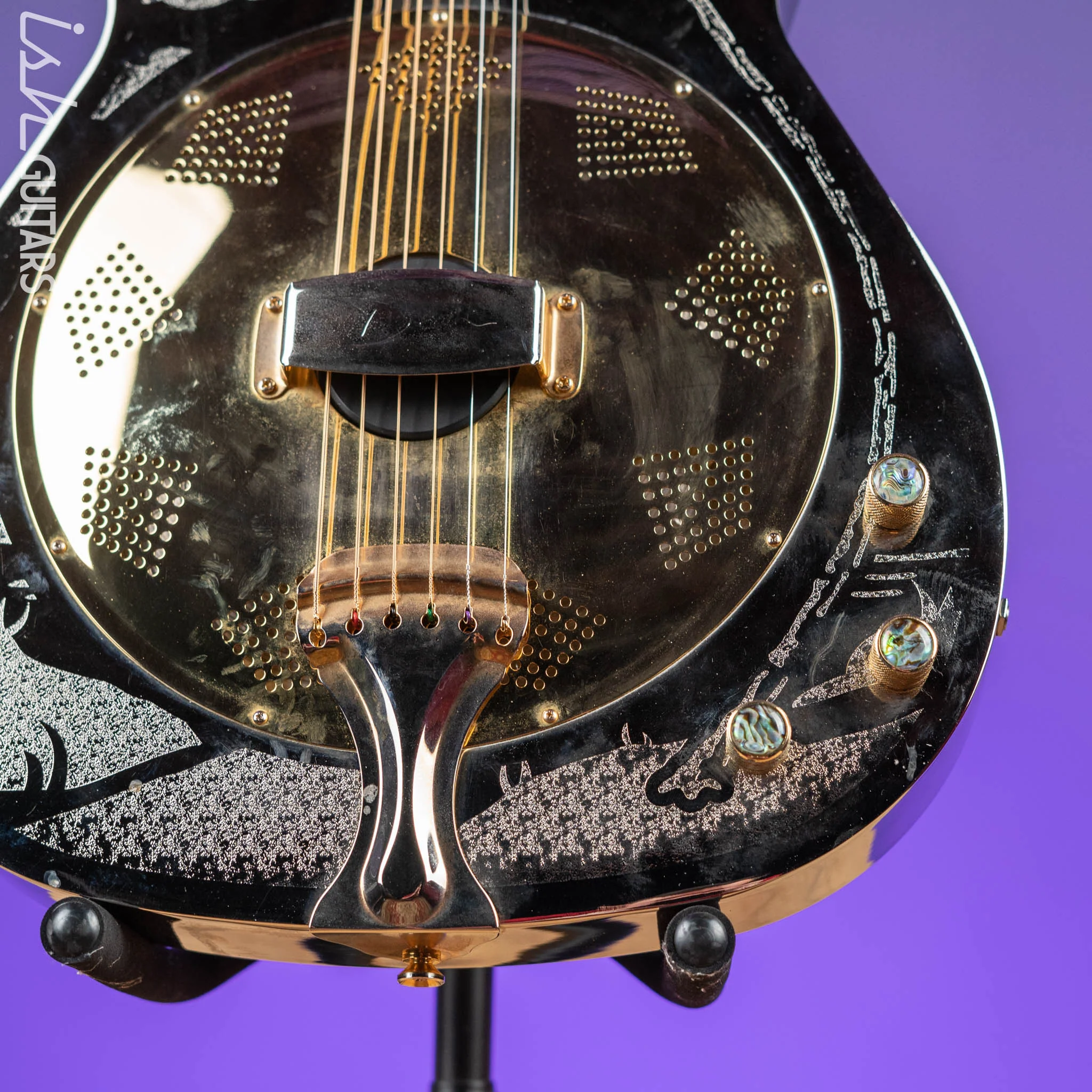 Dean Thin Body Acoustic-Electric Resonator Etched Chrome Gold - Image 4