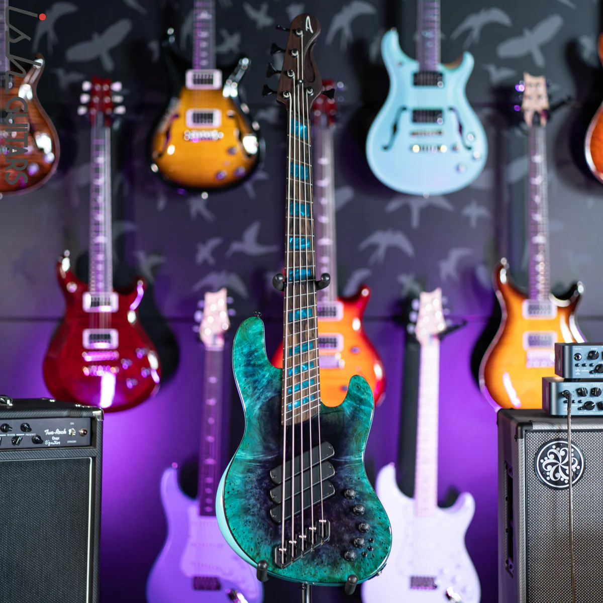 Dingwall Super J 5-String Buckeye Burl Purple to Turquoise Reverseburst - Image 2