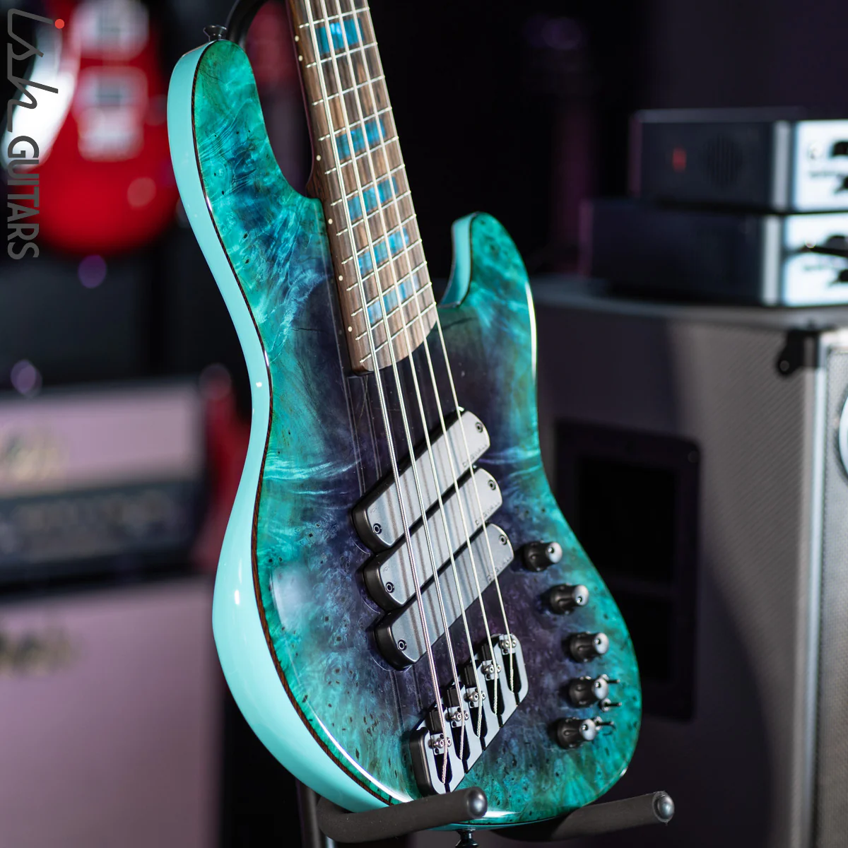 Dingwall Super J 5-String Buckeye Burl Purple to Turquoise Reverseburst - Image 6