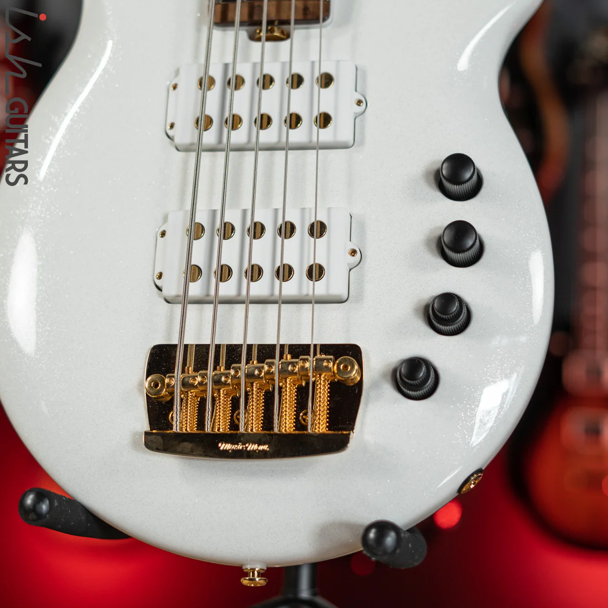 Ernie Ball Music Man BFR Crescendo Bongo 5 HH Bass White Sparkle Gloss - Image 4