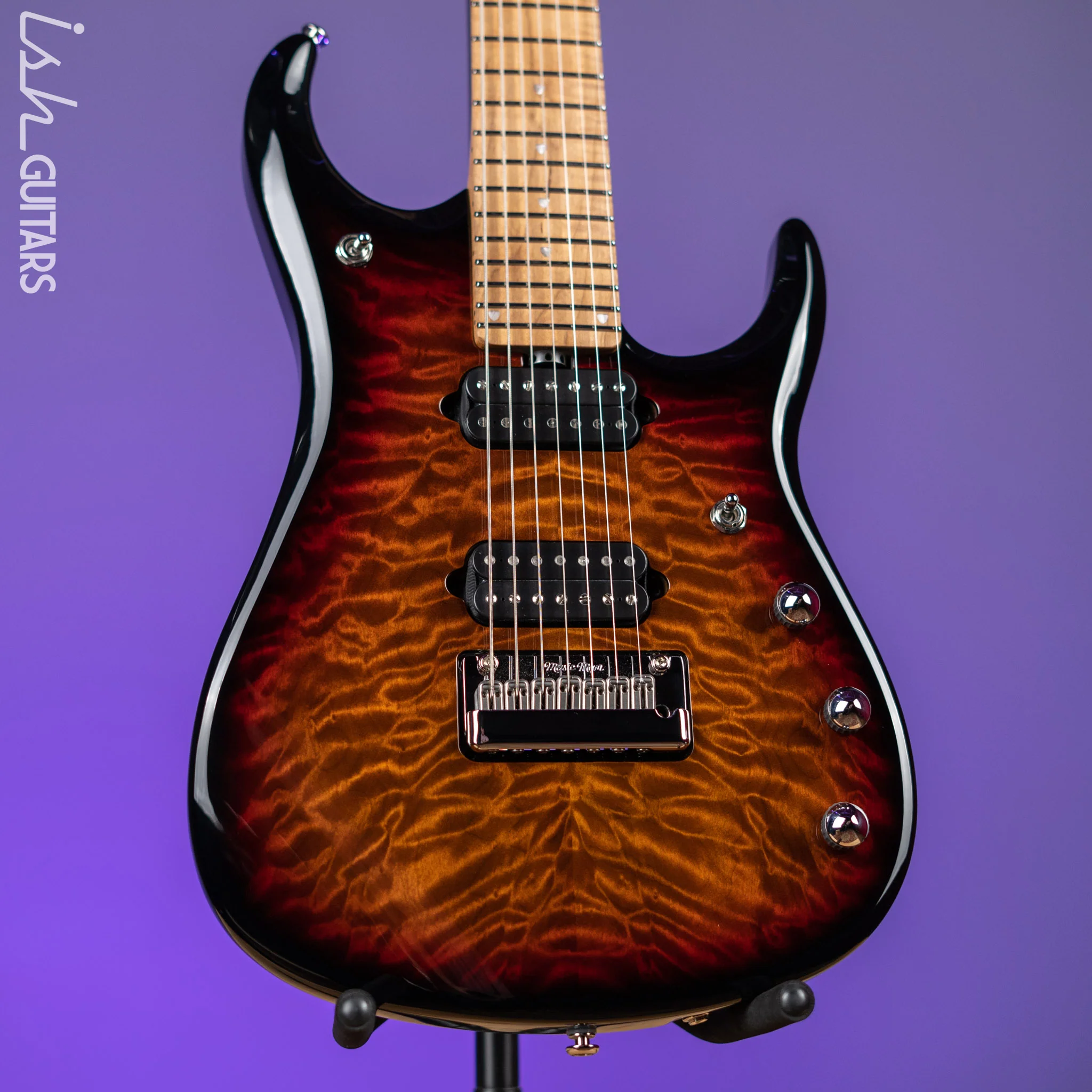 Ernie Ball Music Man JP15 7-String Electric Guitar Piezo Tiger Eye Quilt Demo