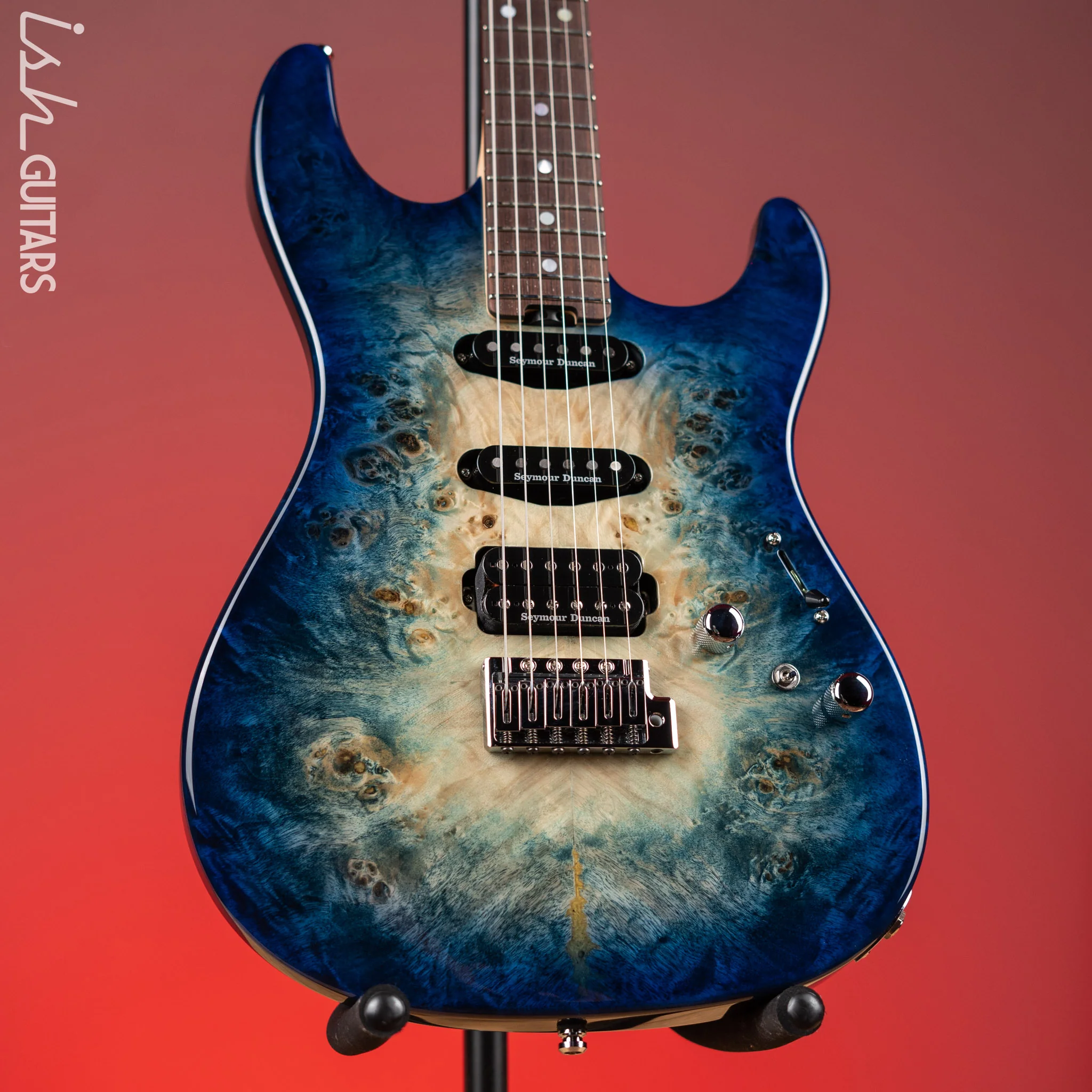 ESP Custom Shop Snapper CTM Burl Poplar Nebula Blue Burst Demo