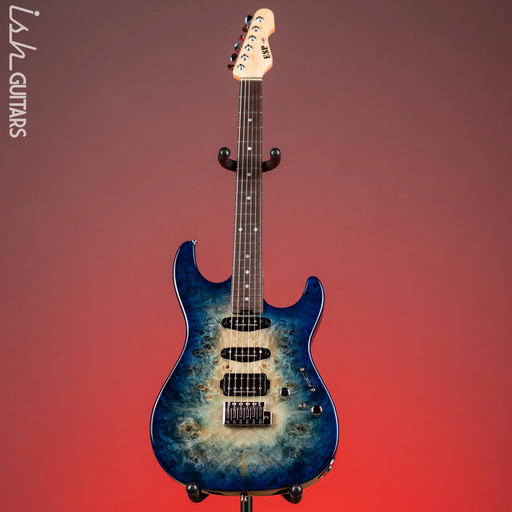 ESP Custom Shop Snapper CTM Burl Poplar Nebula Blue Burst Demo - Image 2