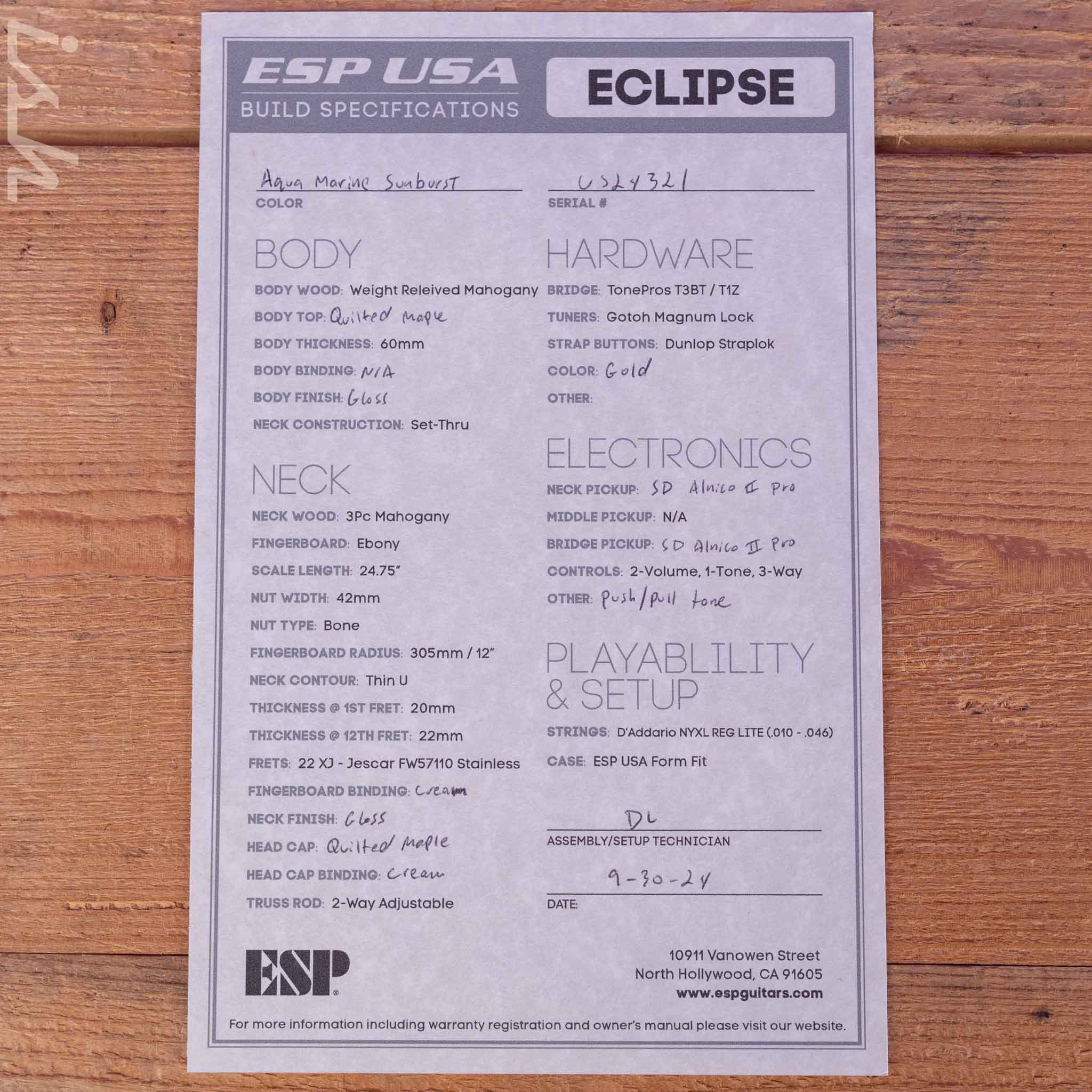 ESP USA Eclipse Aquamarine Sunburst - Image 12