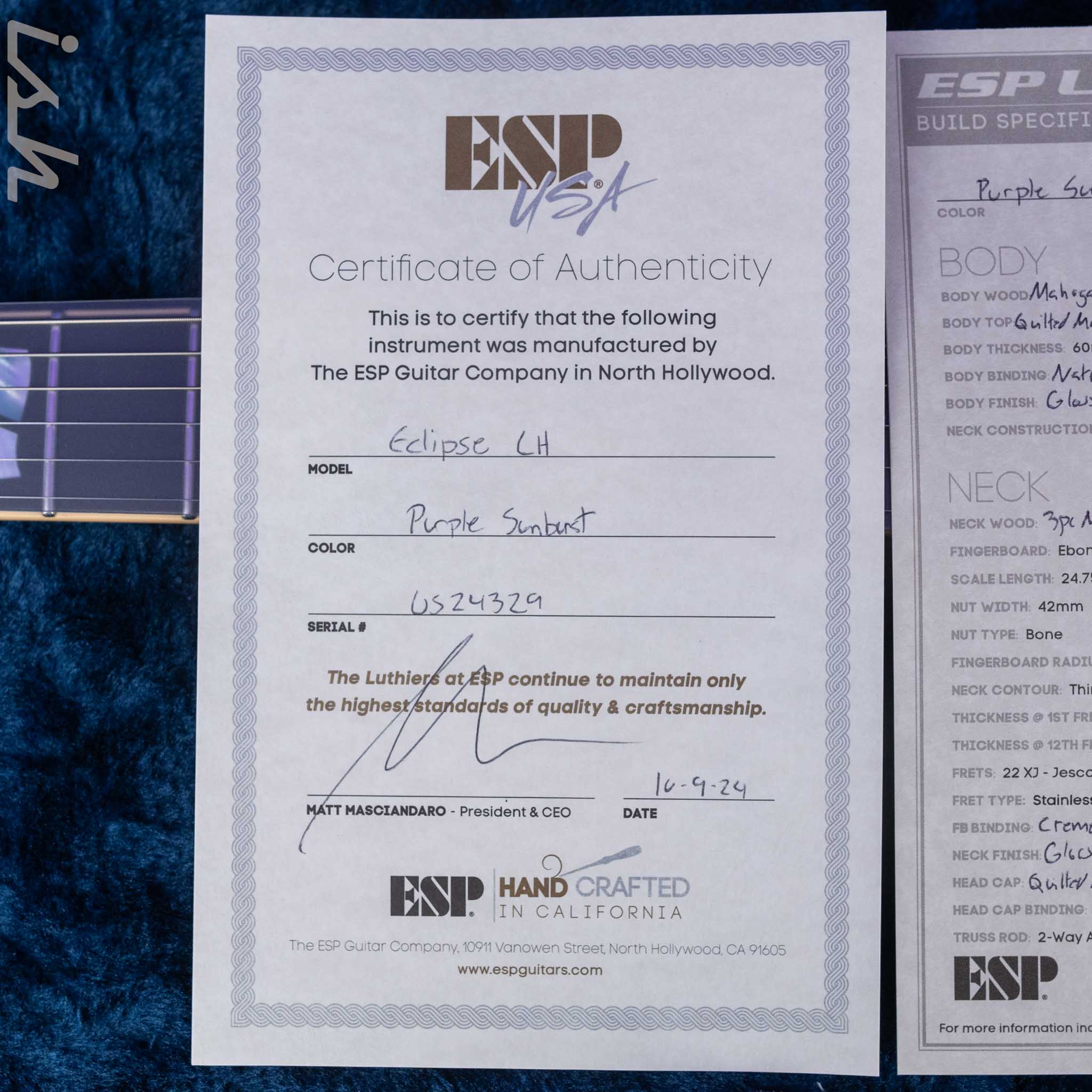 ESP USA Eclipse Left-Handed Purple Sunburst - Image 12