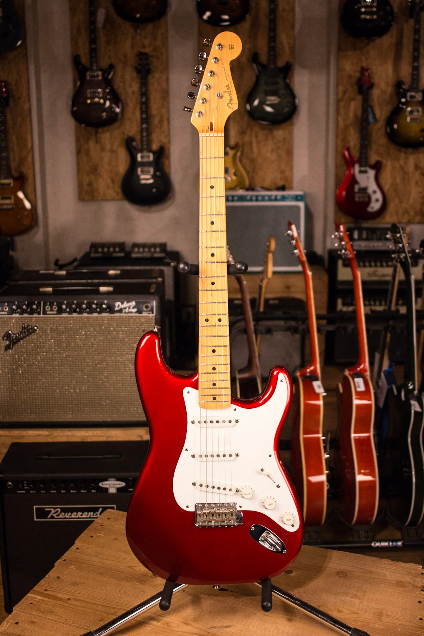 1985 Fender Stratocaster 57 Reissue AVRI Fullerton Candy Apple Red Maple Fretboard - Image 2
