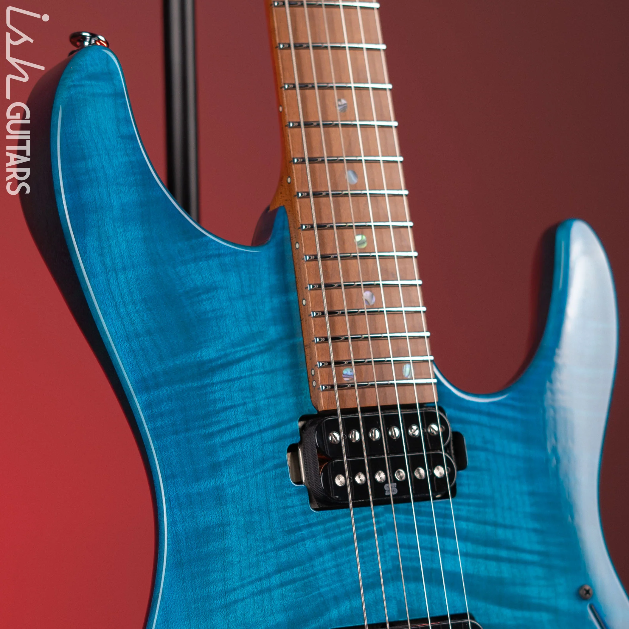 Ibanez Prestige Martin Miller MM1 Signature Guitar Transparent Aqua Blue Gloss Demo - Image 3