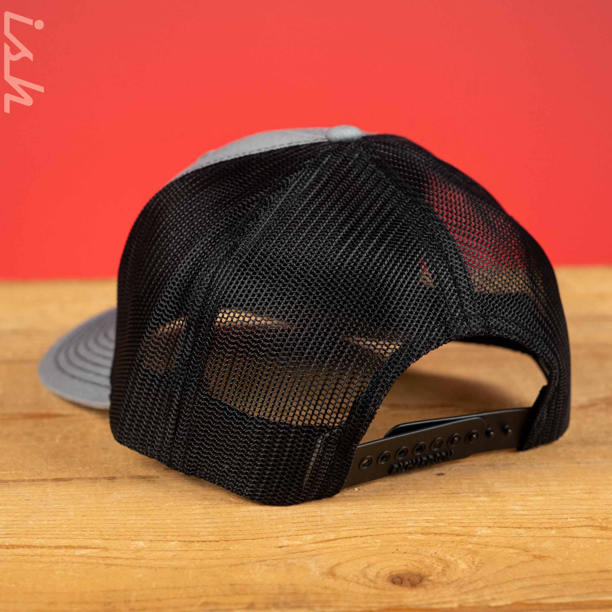 Ish Logo Snapback Trucker Hat Heather Grey/Black - Image 3