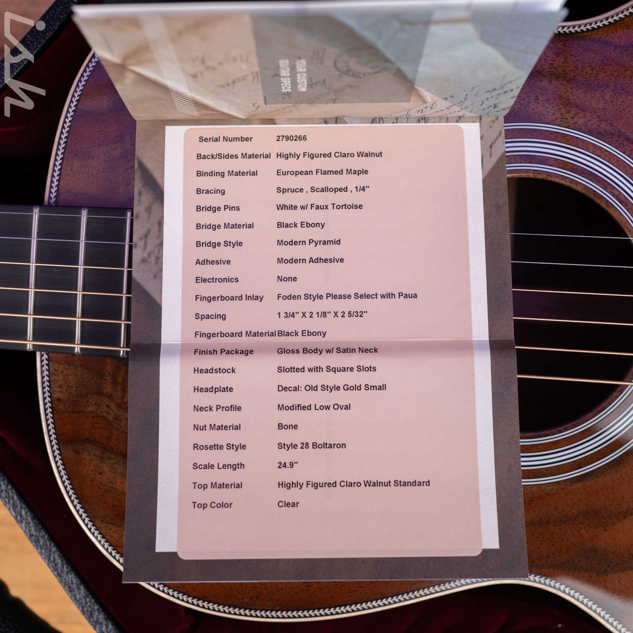 Martin Custom Shop 00-12 Slotted Claro Walnut w/ Flamed Maple Binding - Image 13
