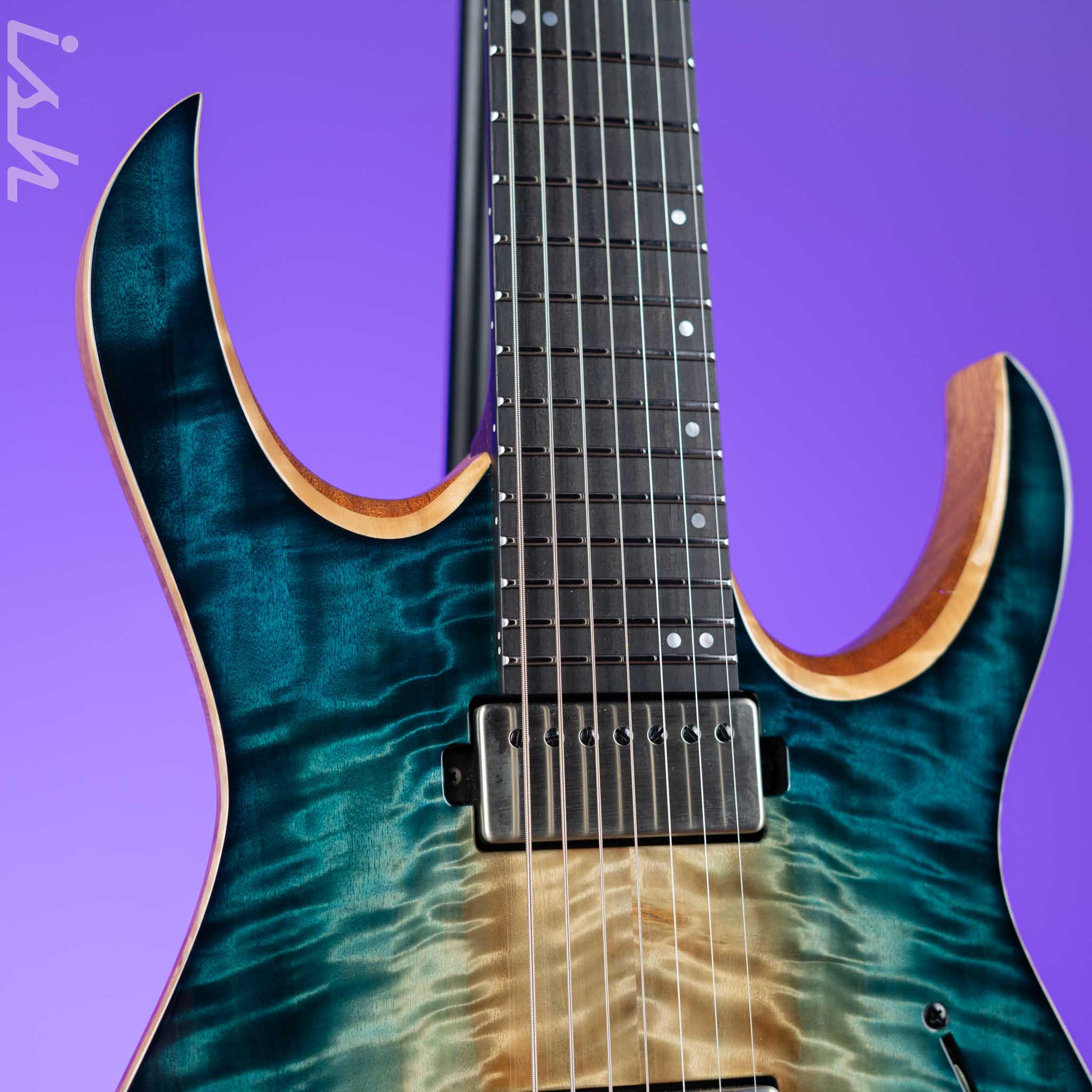 Mayones Duvell Elite 7 Electric Guitar Natural Fade Turquoise Burst 2024 NAMM - Image 3