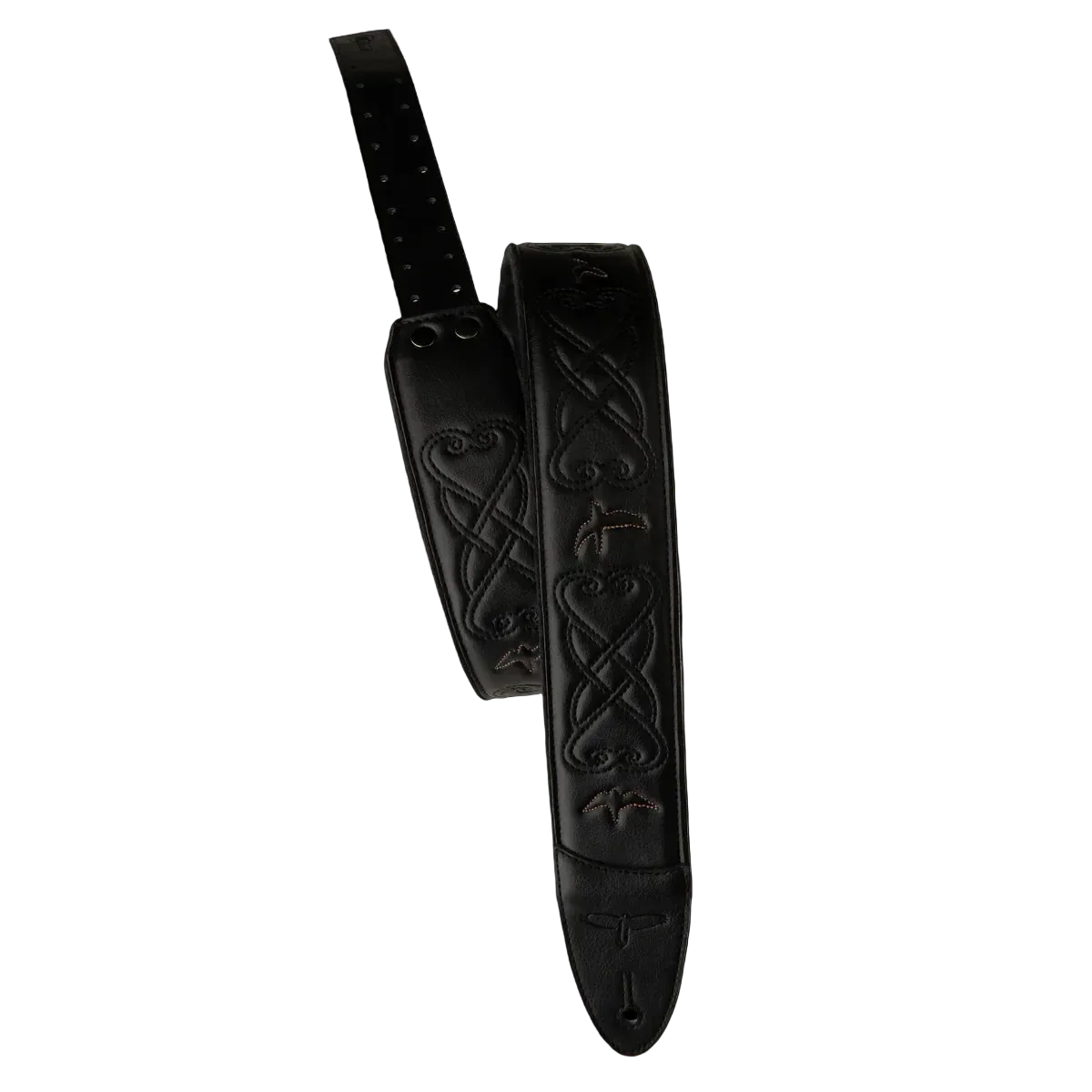 PRS 2.4 Padded Guitar Strap Faux Black Leather w/ Birds