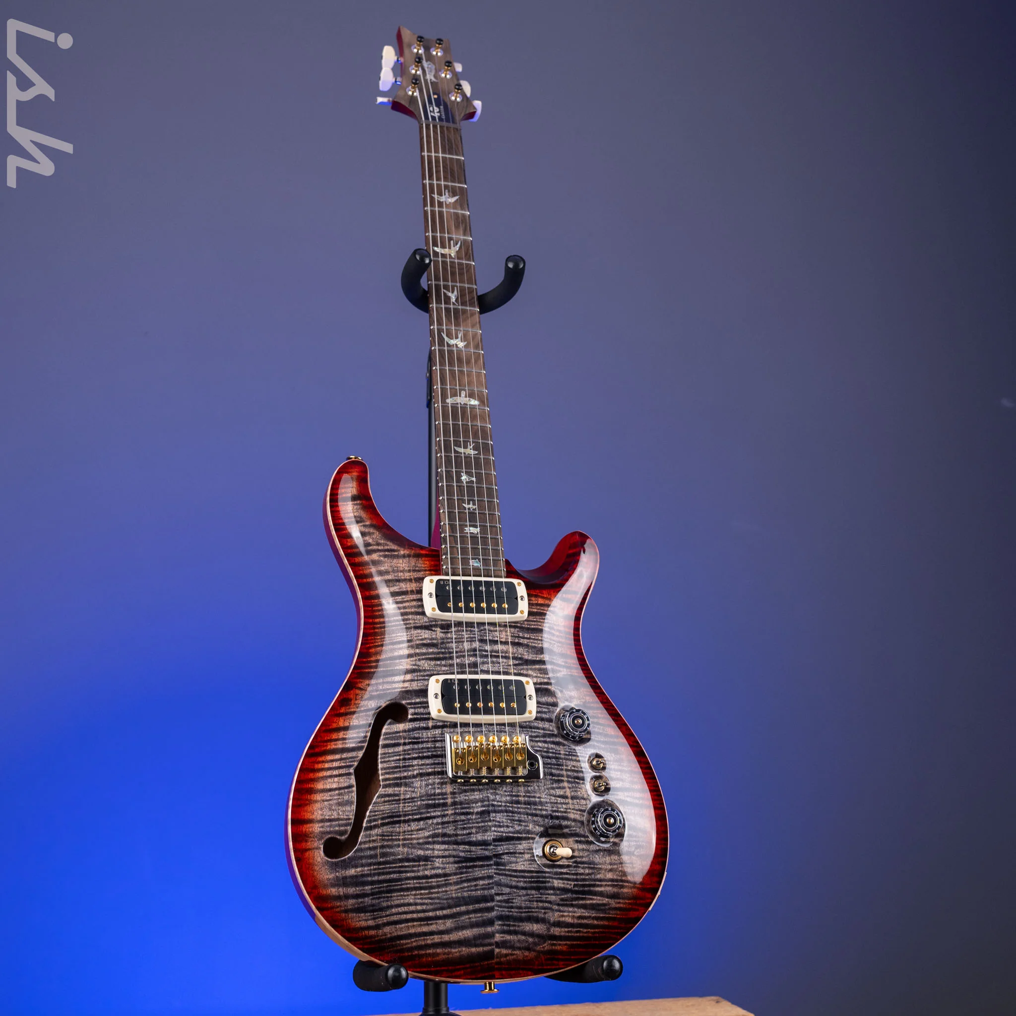 PRS Custom 24-08 Semi-Hollow 40th Anniversary Limited Edition Charcoal Tri-Color Burst - Image 2