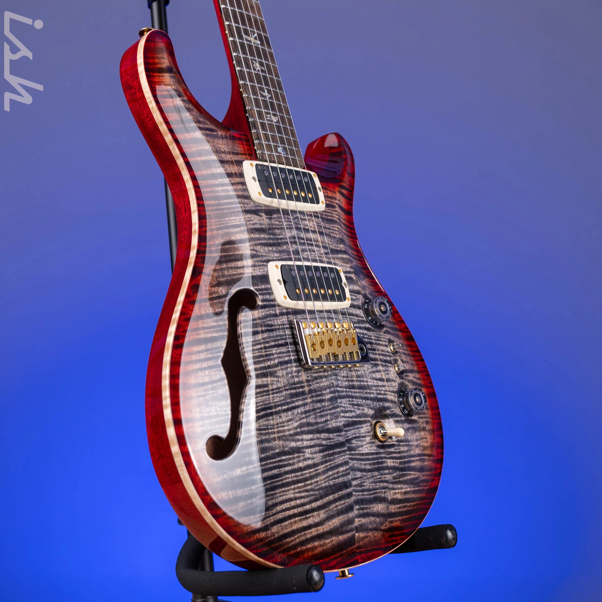 PRS Custom 24-08 Semi-Hollow 40th Anniversary Limited Edition Charcoal Tri-Color Burst - Image 3