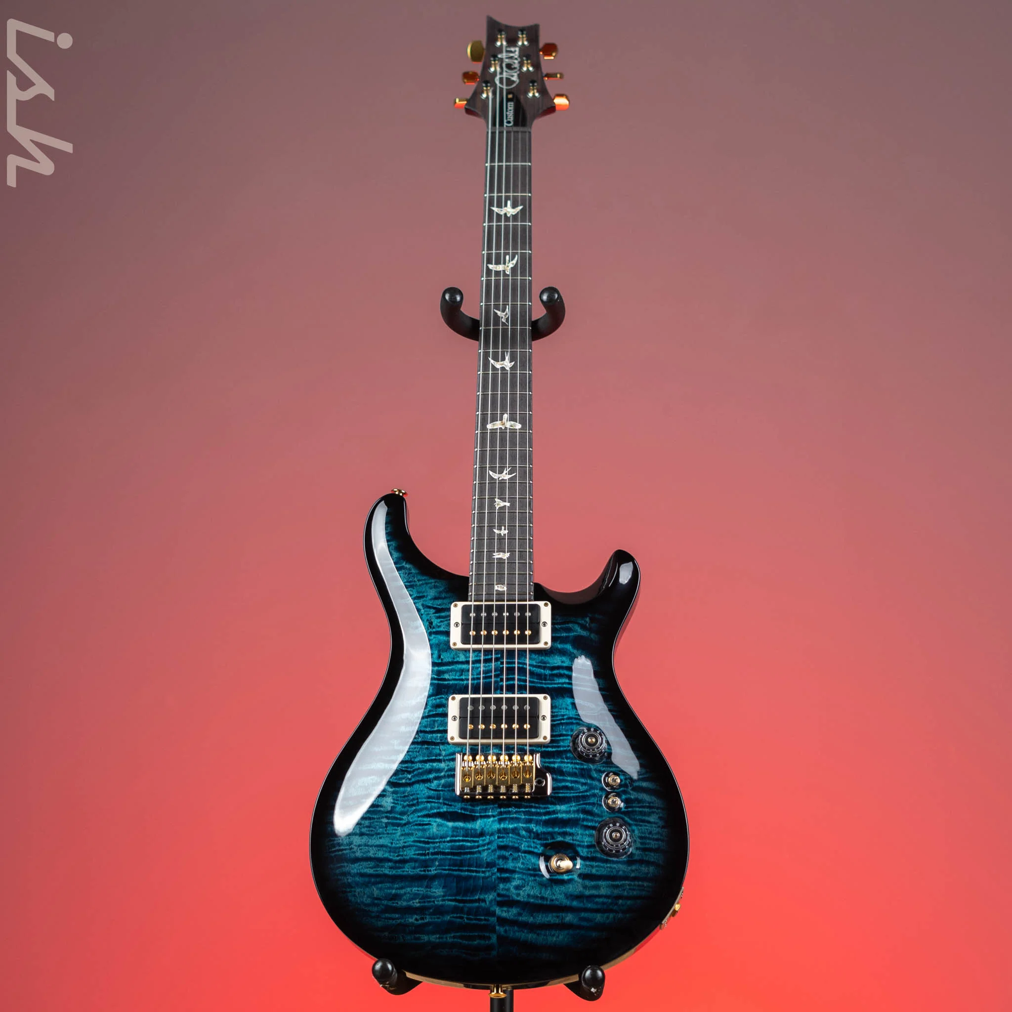 PRS Custom 24-08 Electric Guitar Aquamarine w/ Black Wrap Burst 10-Top - Image 2