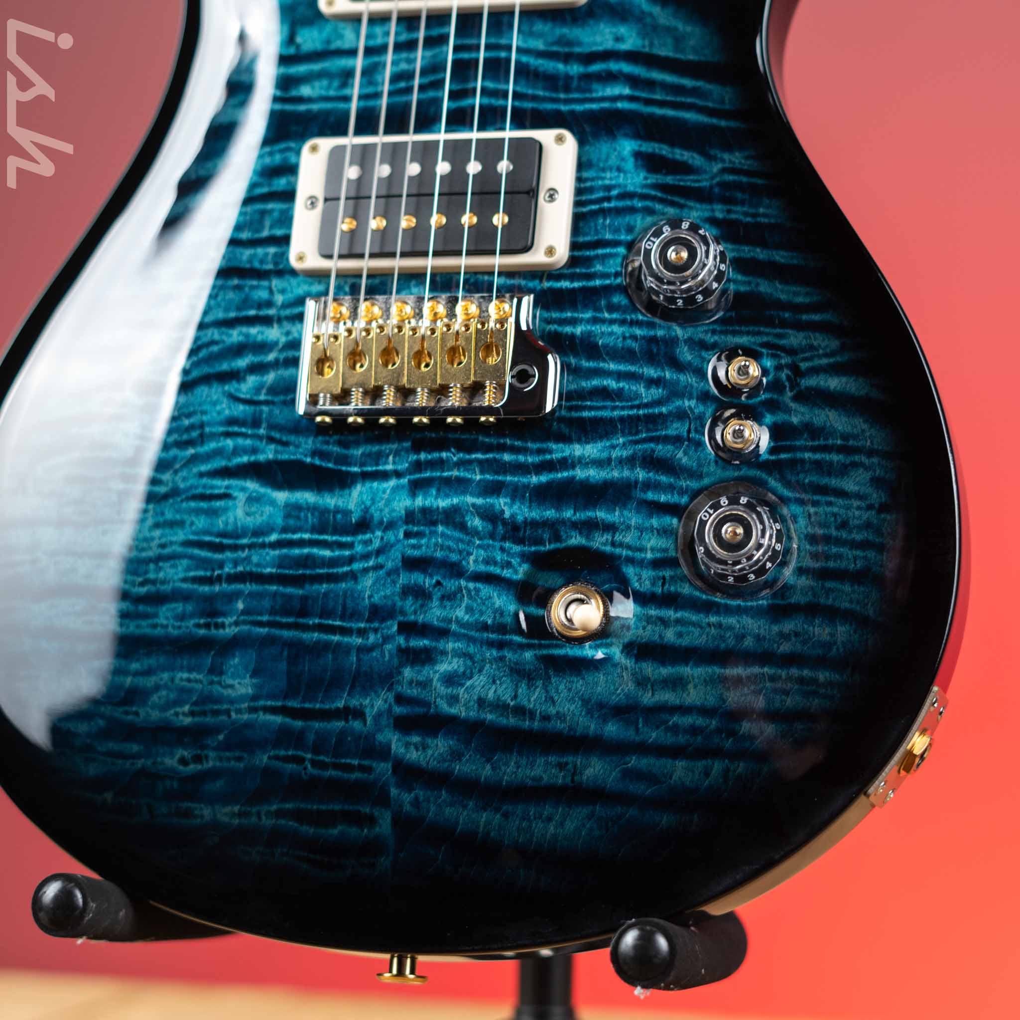 PRS Custom 24-08 Electric Guitar Aquamarine w/ Black Wrap Burst 10-Top - Image 4