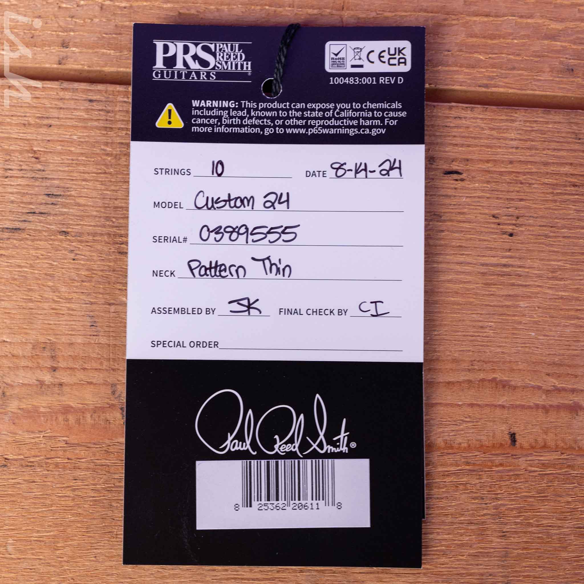 PRS Custom 24 Wood Library Quilt 10 Top Korina Body Rosewood Neck w/ Brazilian Board - Image 11