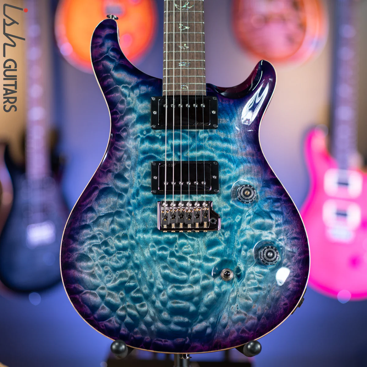 PRS Custom 24 Wood Library Aquabluex Purple Burst One Piece 10 Top Quilt Rosewood Neck