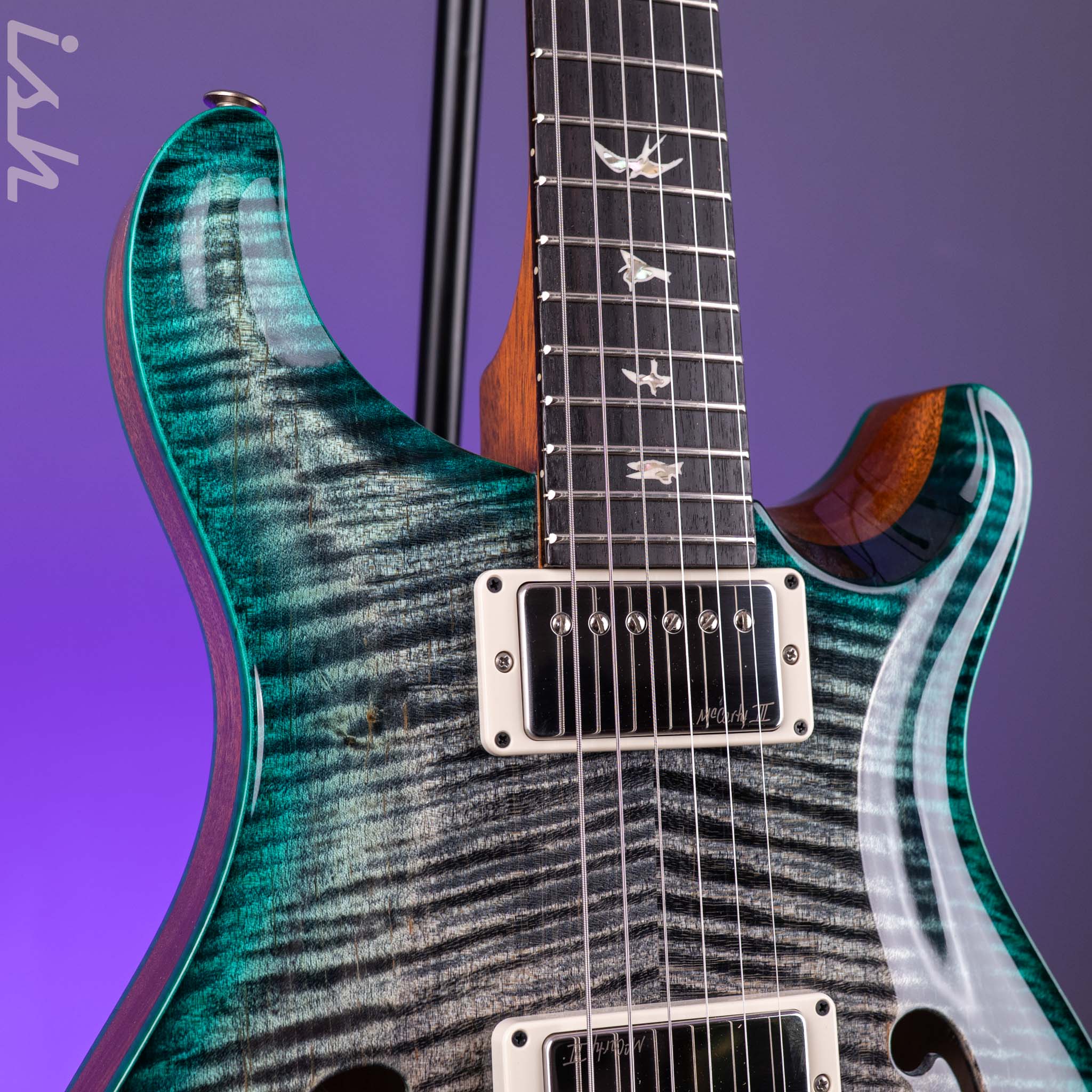PRS Hollowbody II Piezo Grey Black Turquoise Burst Custom Color - Image 4