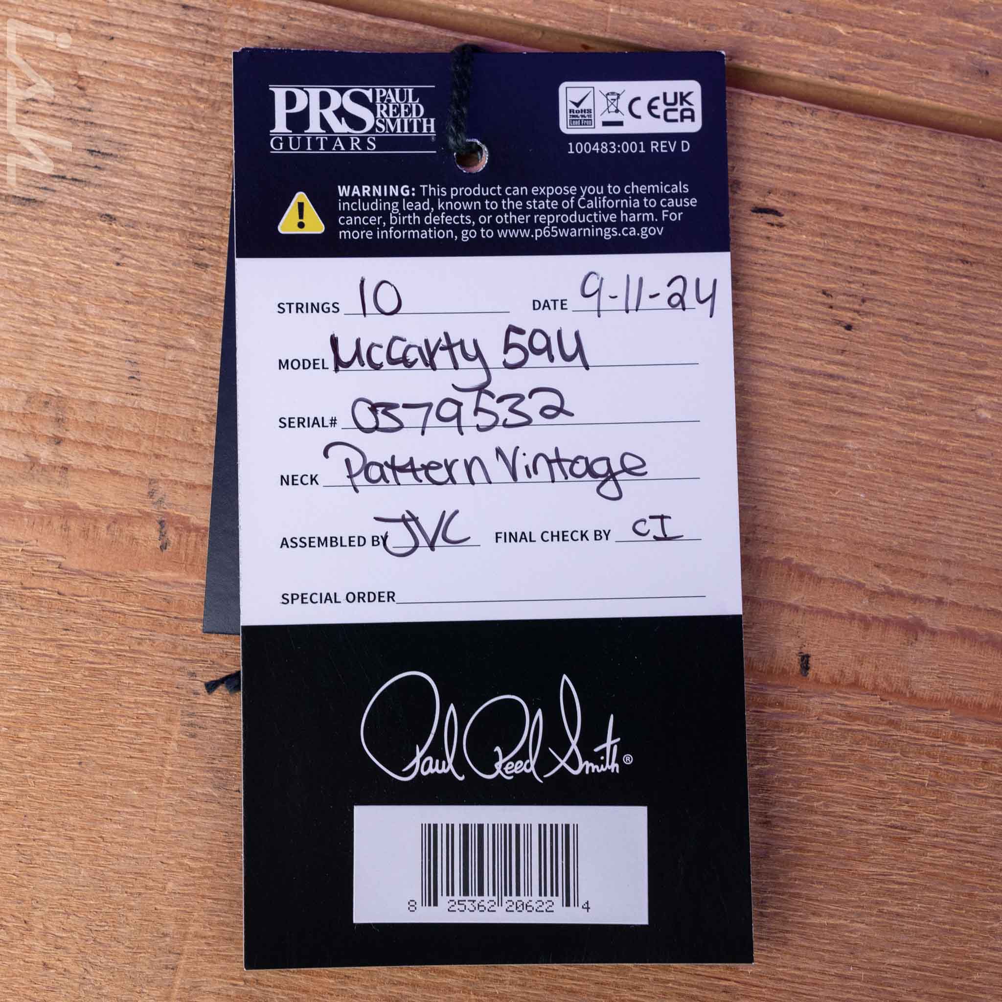 PRS McCarty 594 Wood Library 10-Top Natural w/ Black Smoked Wrap Burst - Image 11