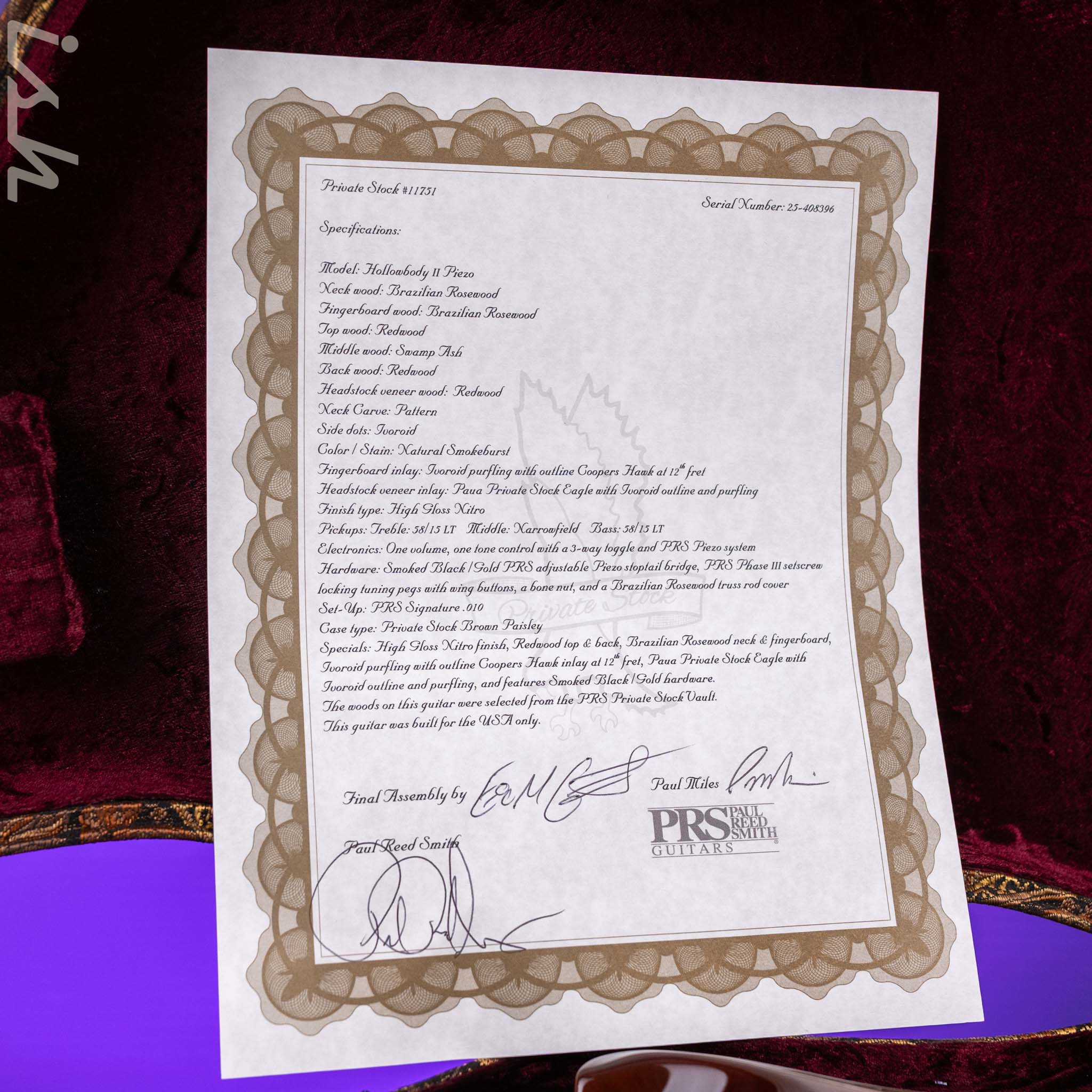 PRS Private Stock Hollowbody II Piezo Redwood & Brazilian Rosewood - Image 14