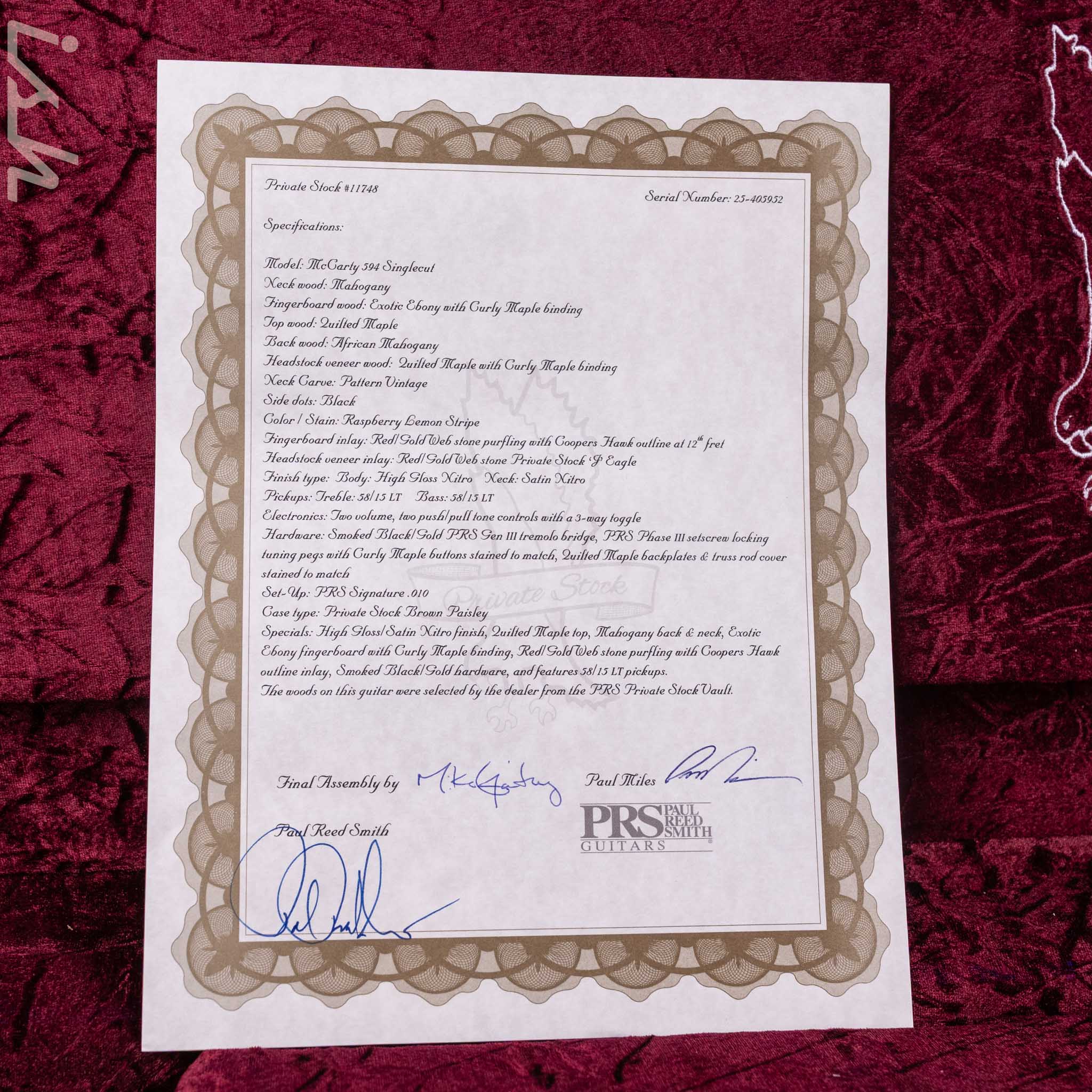 PRS Private Stock McCarty Singlecut 594 Raspberry Lemon Stripe - Image 14