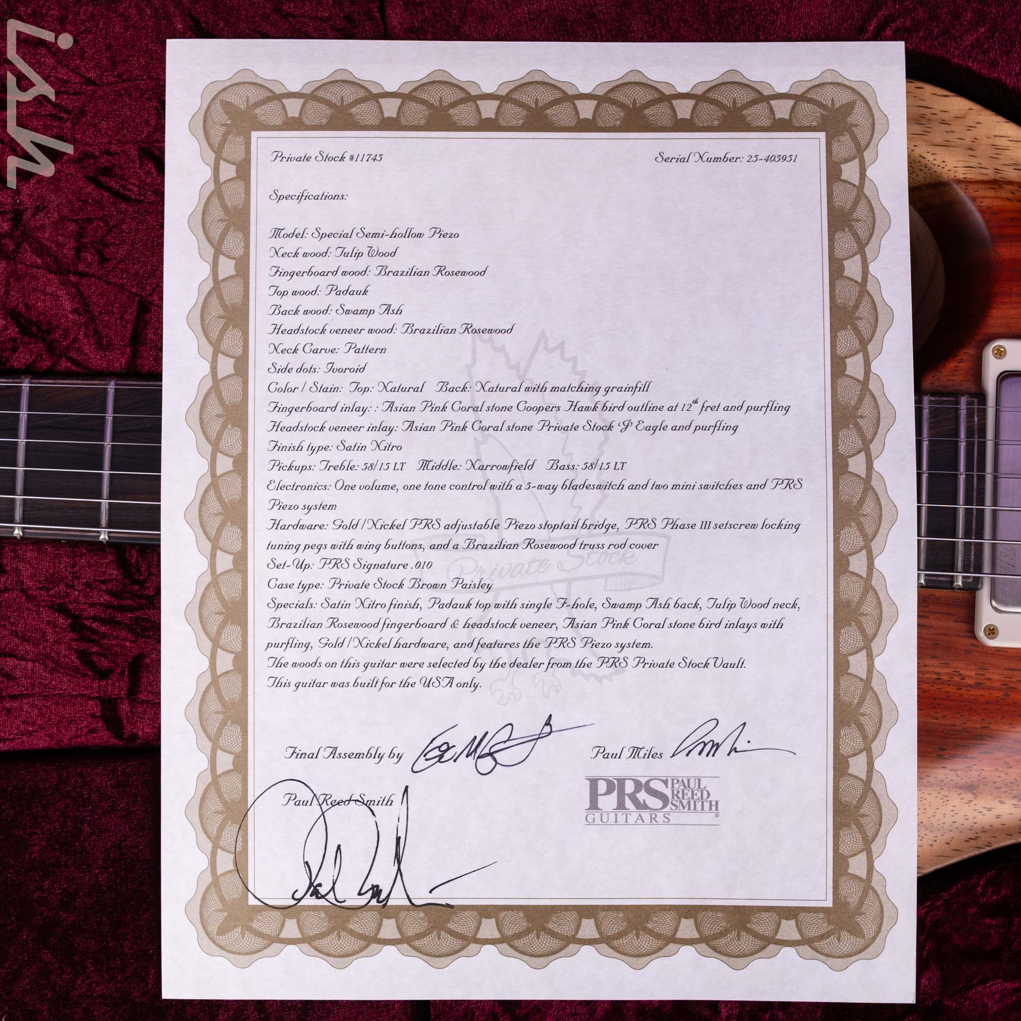 PRS Private Stock Special Semi-Hollow Piezo Padauk & Brazilian Rosewood - Image 15