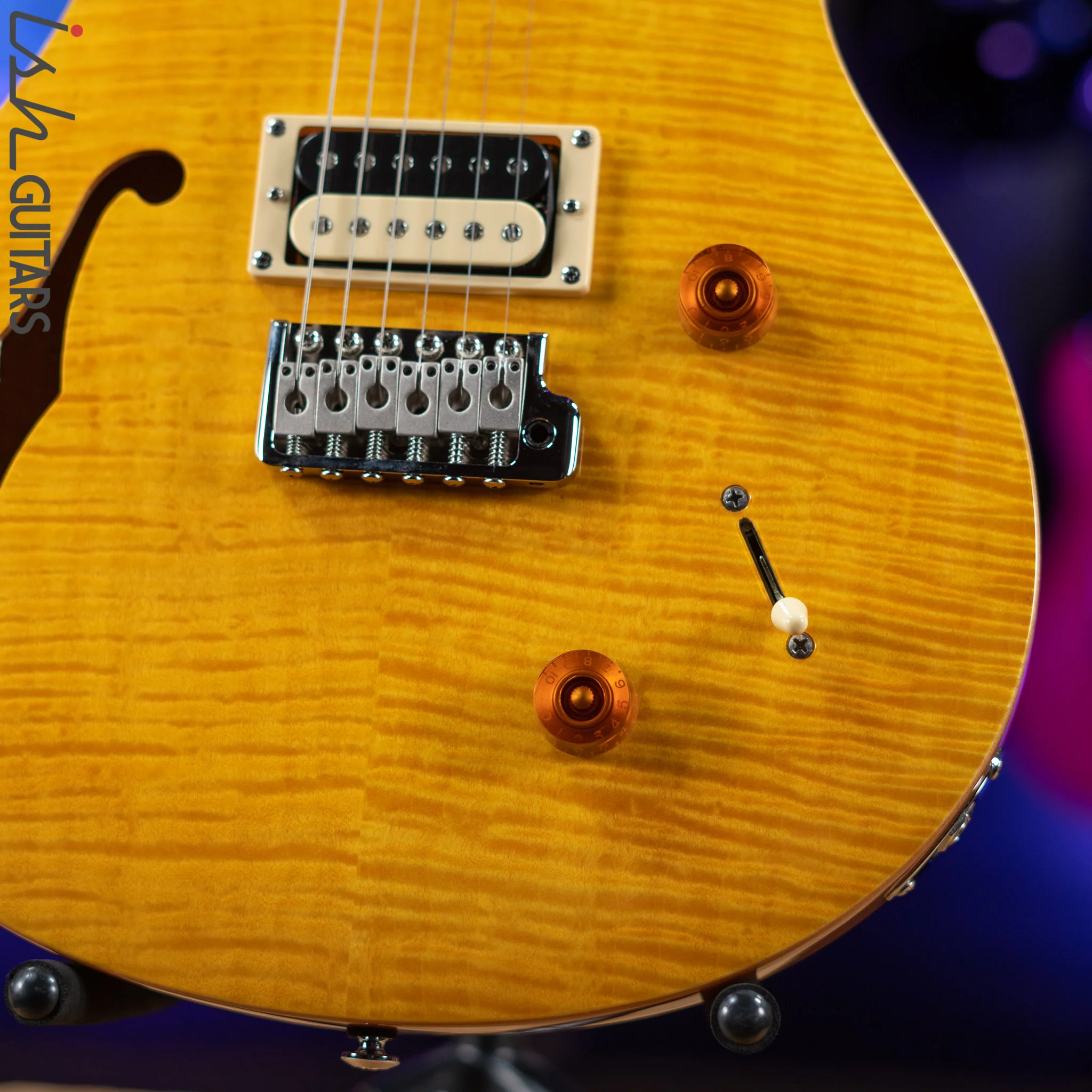 PRS SE Custom 22 Semi-Hollow Electric Guitar Santana Yellow - Image 4