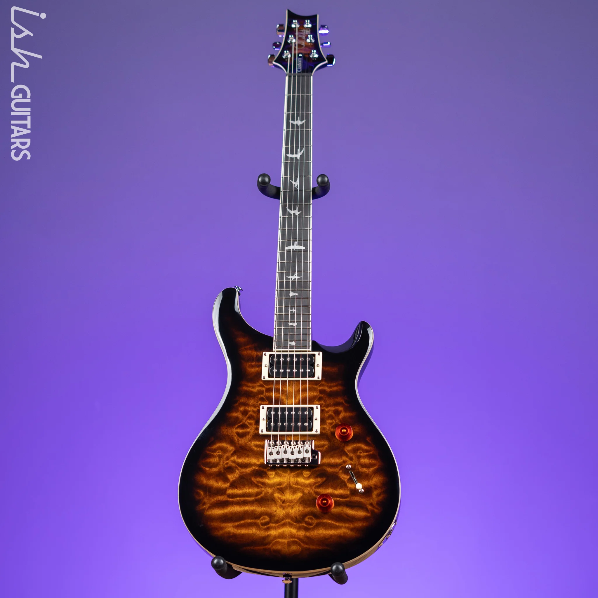 PRS SE Custom 24 Quilt Black Gold Sunburst Electric Guitar - Image 2