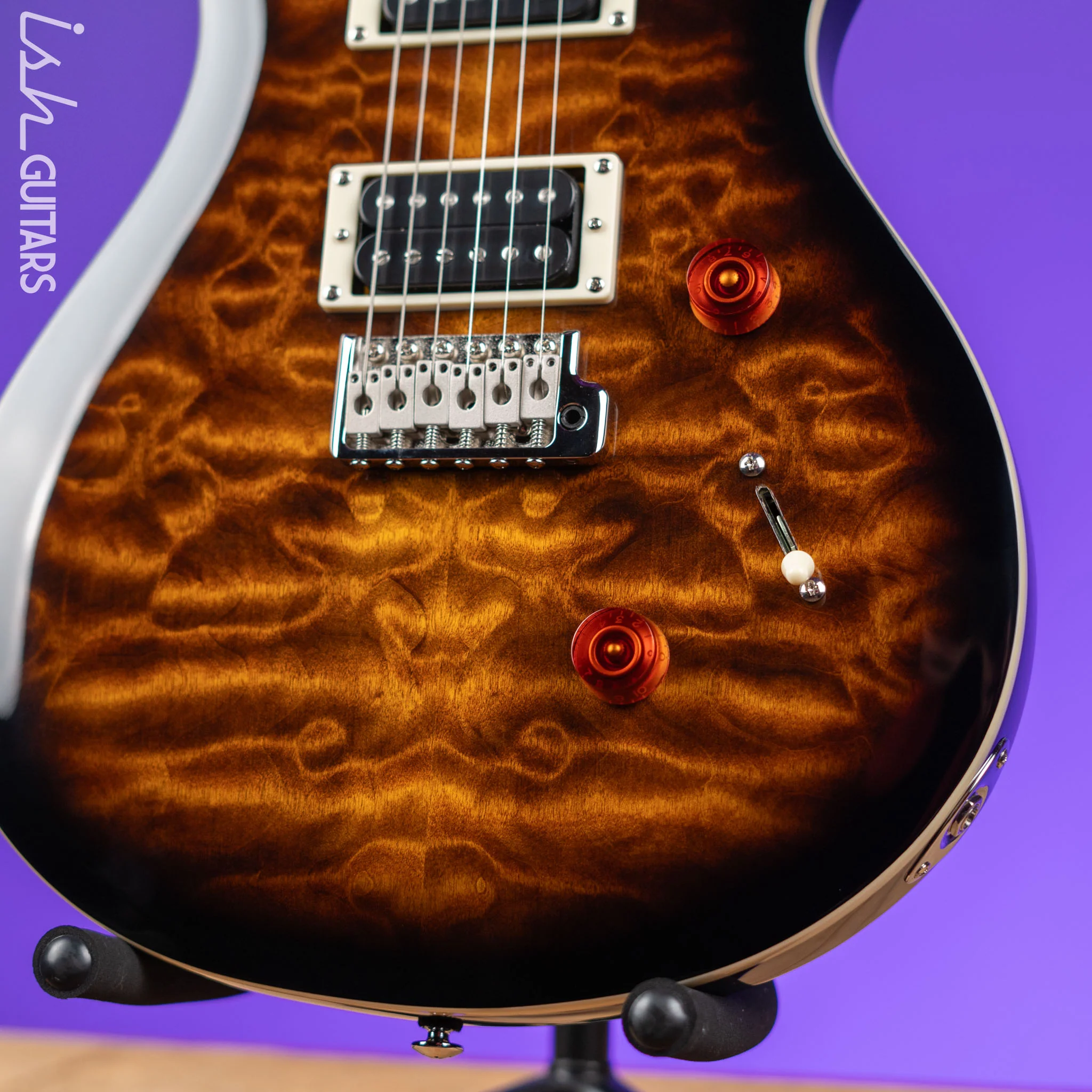 PRS SE Custom 24 Quilt Black Gold Sunburst Electric Guitar - Image 4