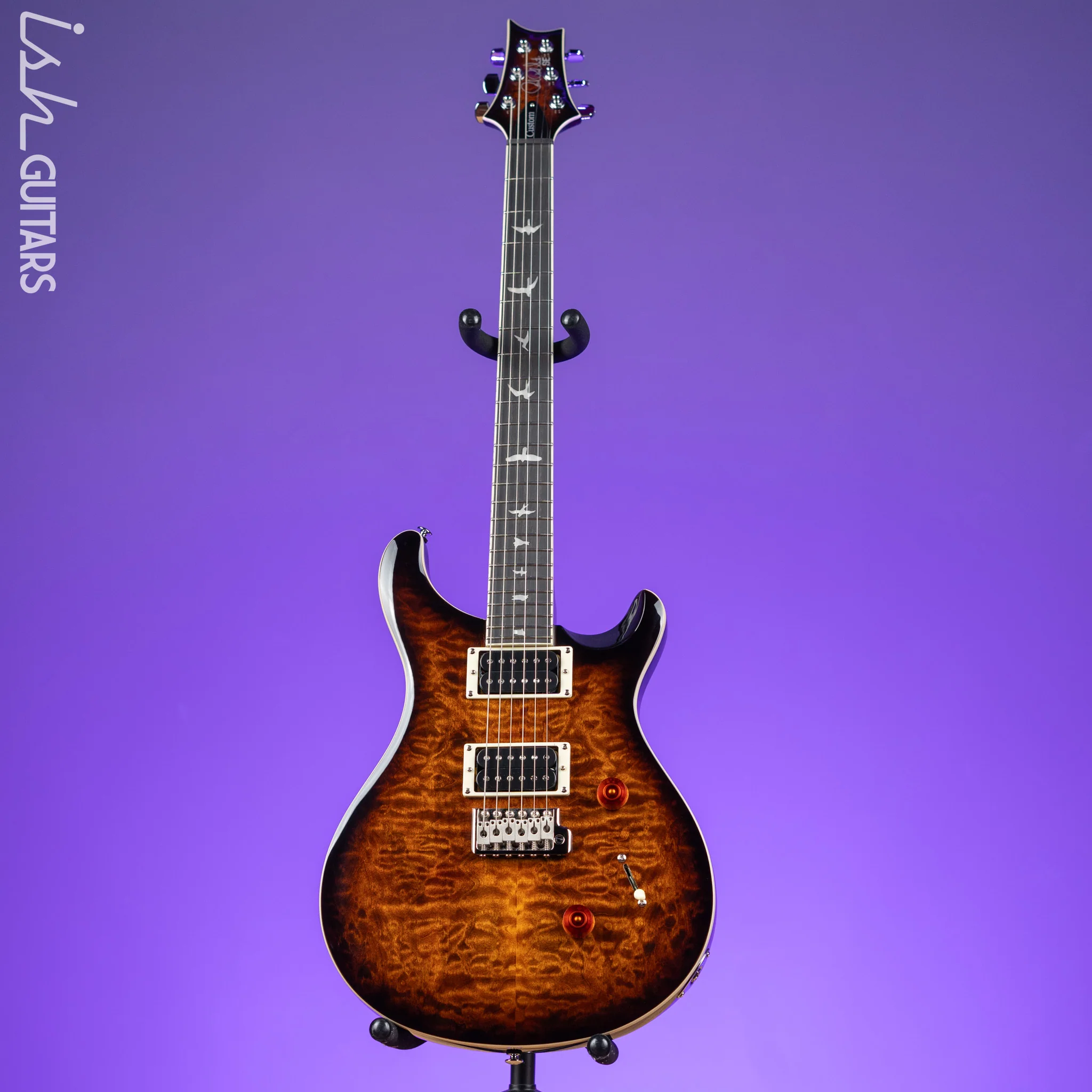 PRS SE Custom 24 Quilt Black Gold Sunburst Electric Guitar - Image 2