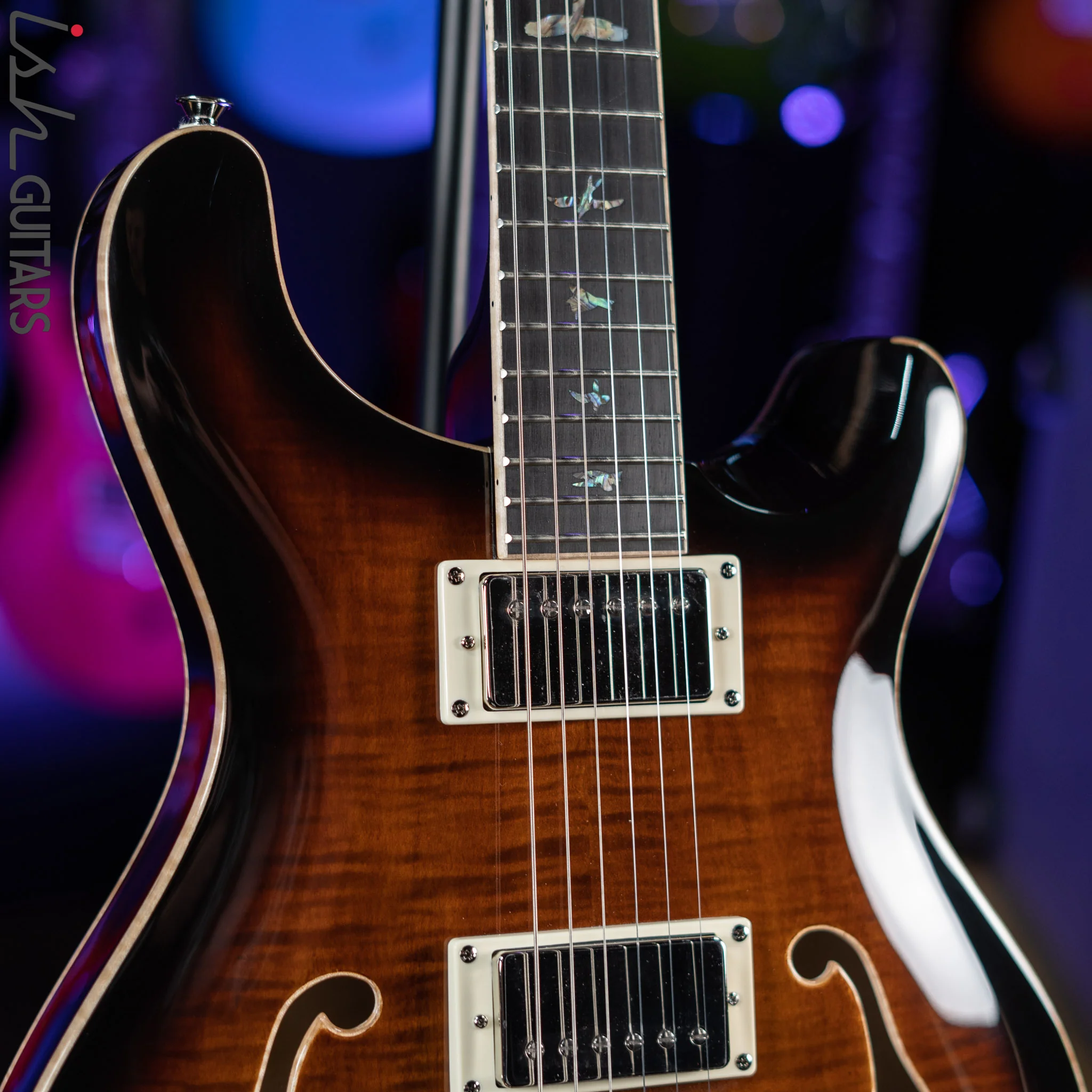 PRS SE Hollowbody II Piezo Electric Guitar Black Gold Sunburst Demo - Image 3