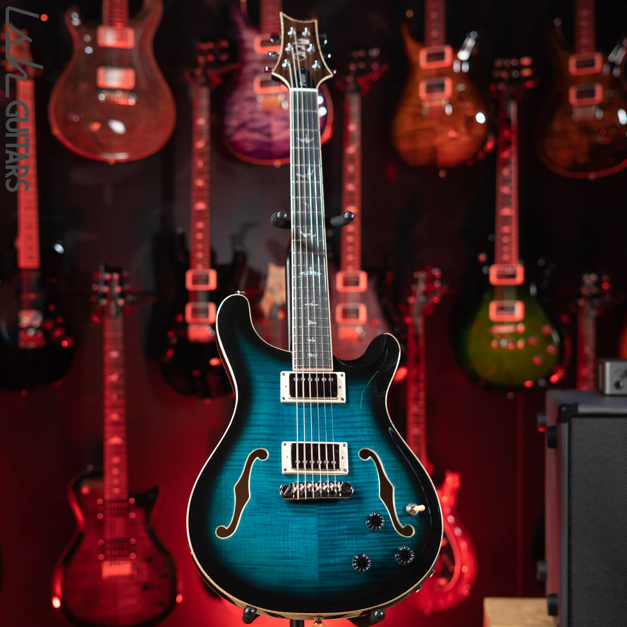PRS SE Hollowbody II Piezo Electric Guitar Peacock Blue Sunburst - Image 2
